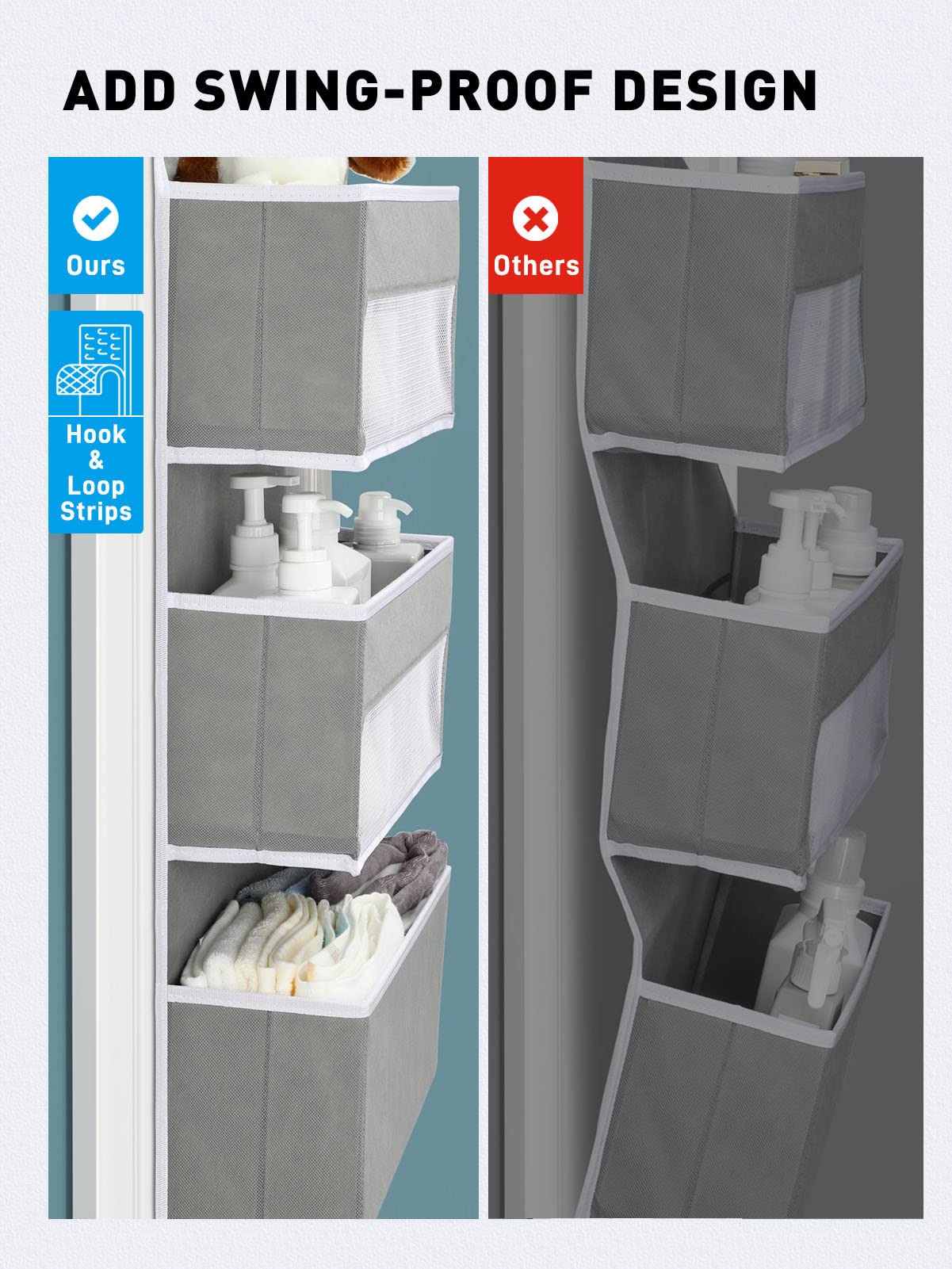Over the Door Storage Organizer for Nursery Closet 6 Tier Grey