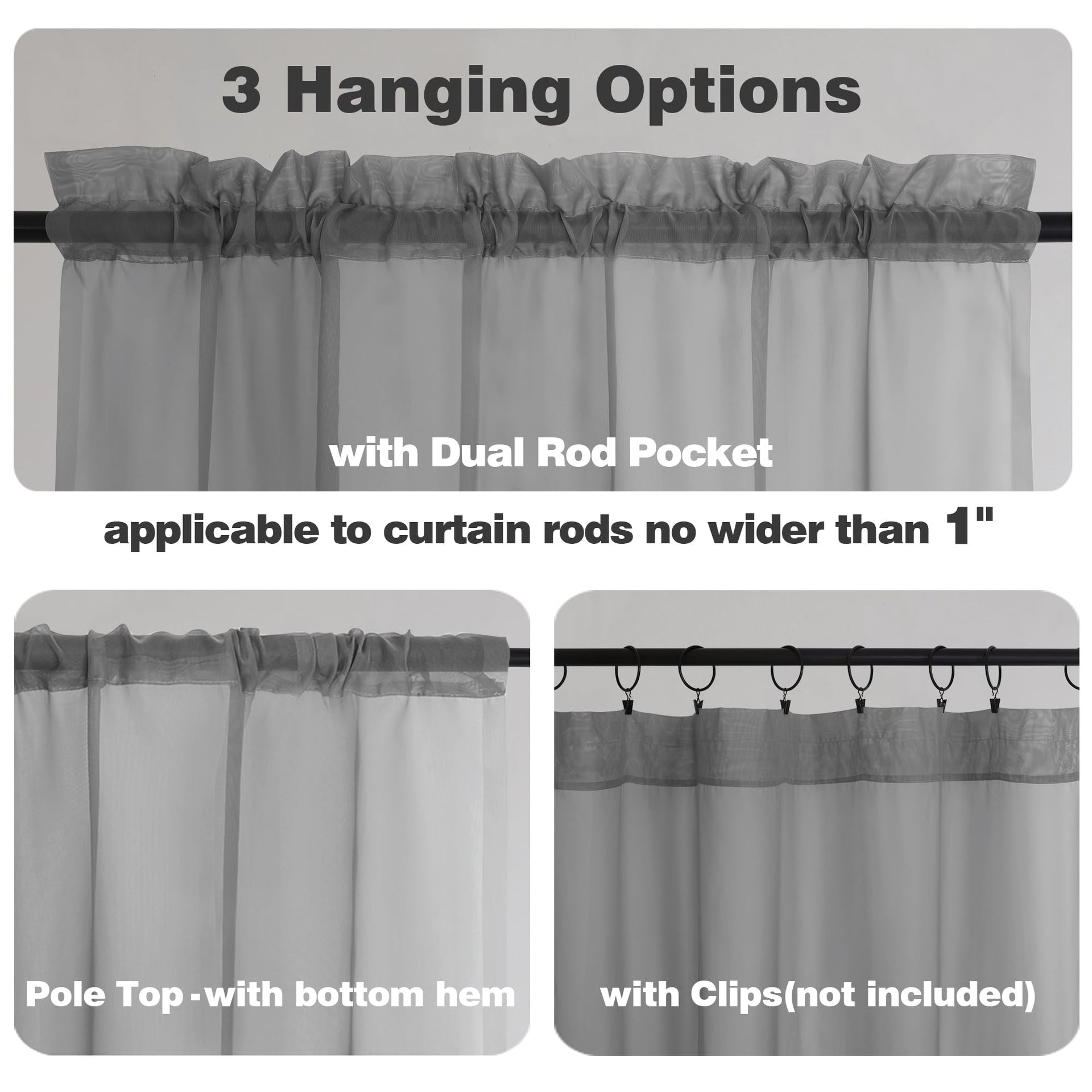 Extra Long Charcoal Grey Sheer Curtains 108 Inches Long 2 Panels (2 Count)