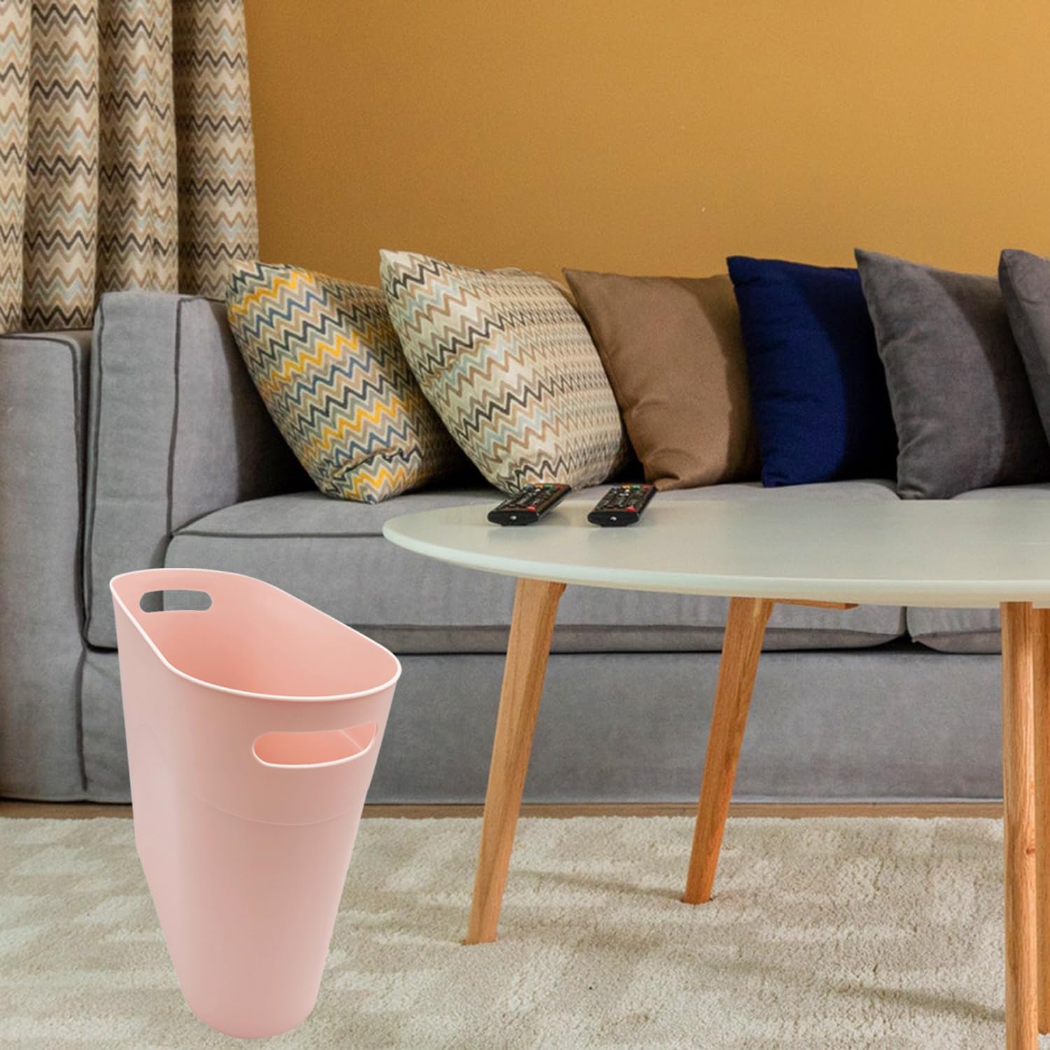 Small Trash Can Plastic Bathroom Wastebasket 3.2 Gallon Slim Garbage Container Bin with Handle for Home Kitchen Bathroom Bedroom Office (2 Count)