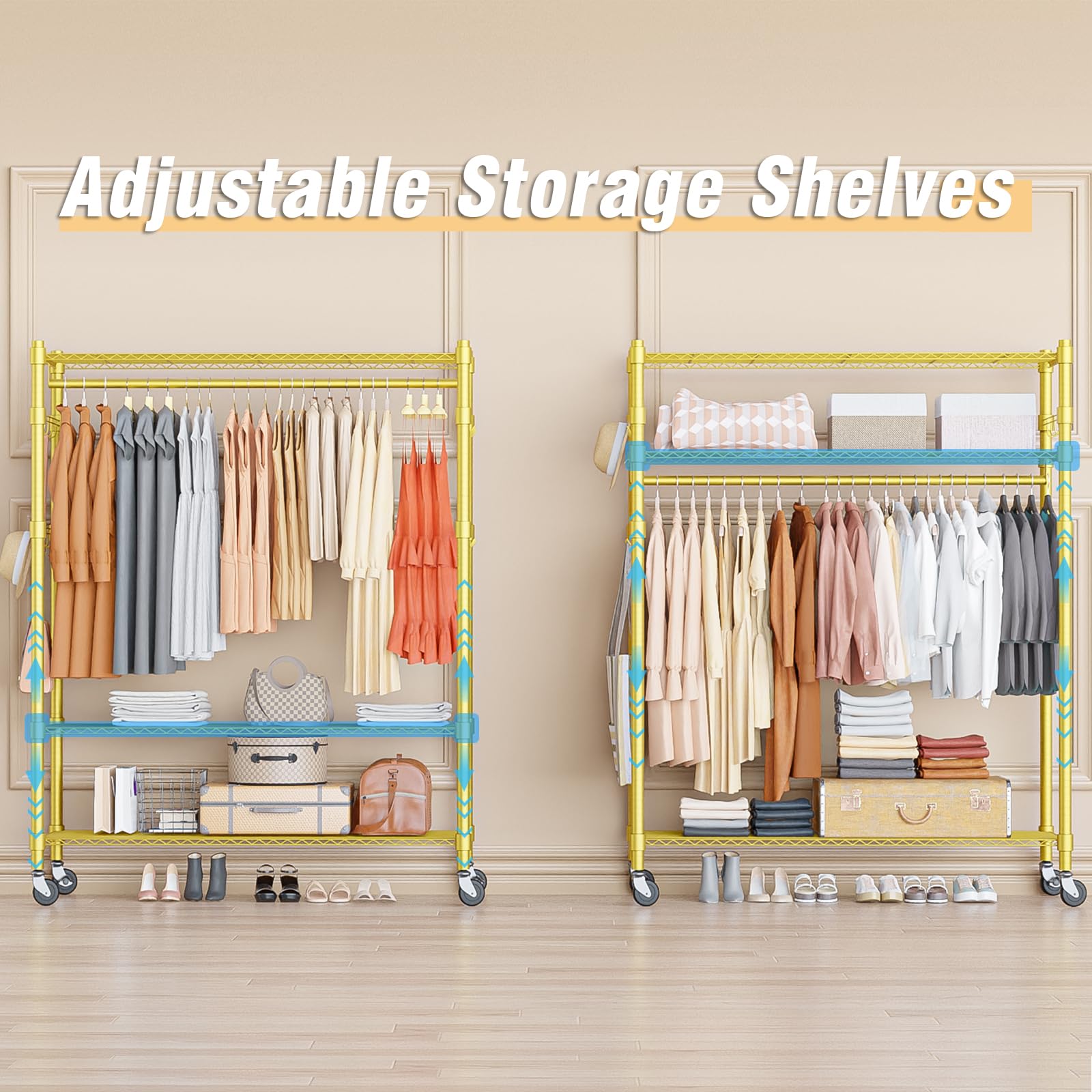Gold Heavy Duty Clothes Rack with Wheels