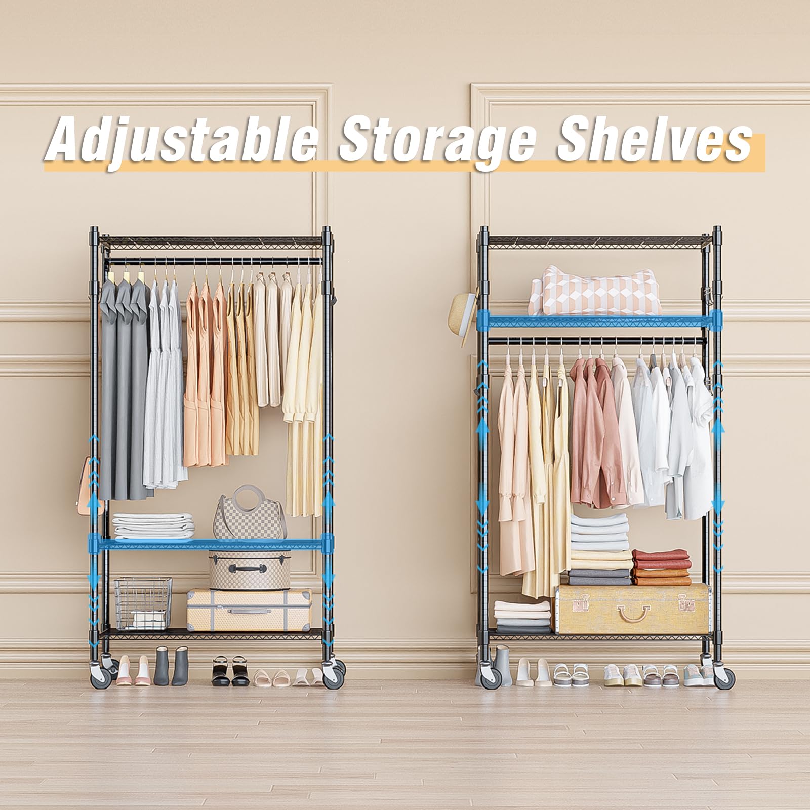 Heavy Duty Clothing Rack with 3 Tier Adjustable Wire Shelves