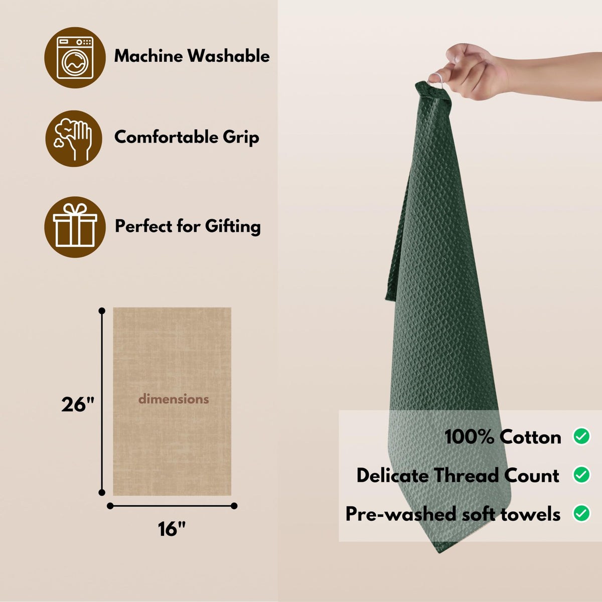 Cotton Kitchen Towel with Hanging Loop 16x26 inches (6 Count)