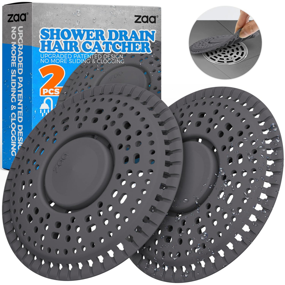Shower Drain Hair Catcher Silicone Flat Floor Strainer Protector (2 Count)