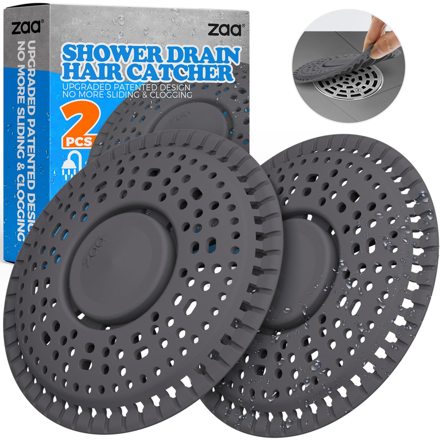 Shower Drain Hair Catcher Silicone Flat Floor Strainer Protector (2 Count)