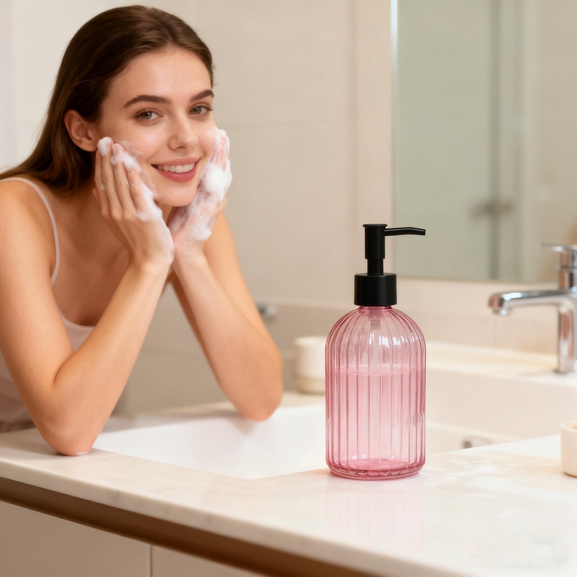 Black Pump Glass Soap Dispenser