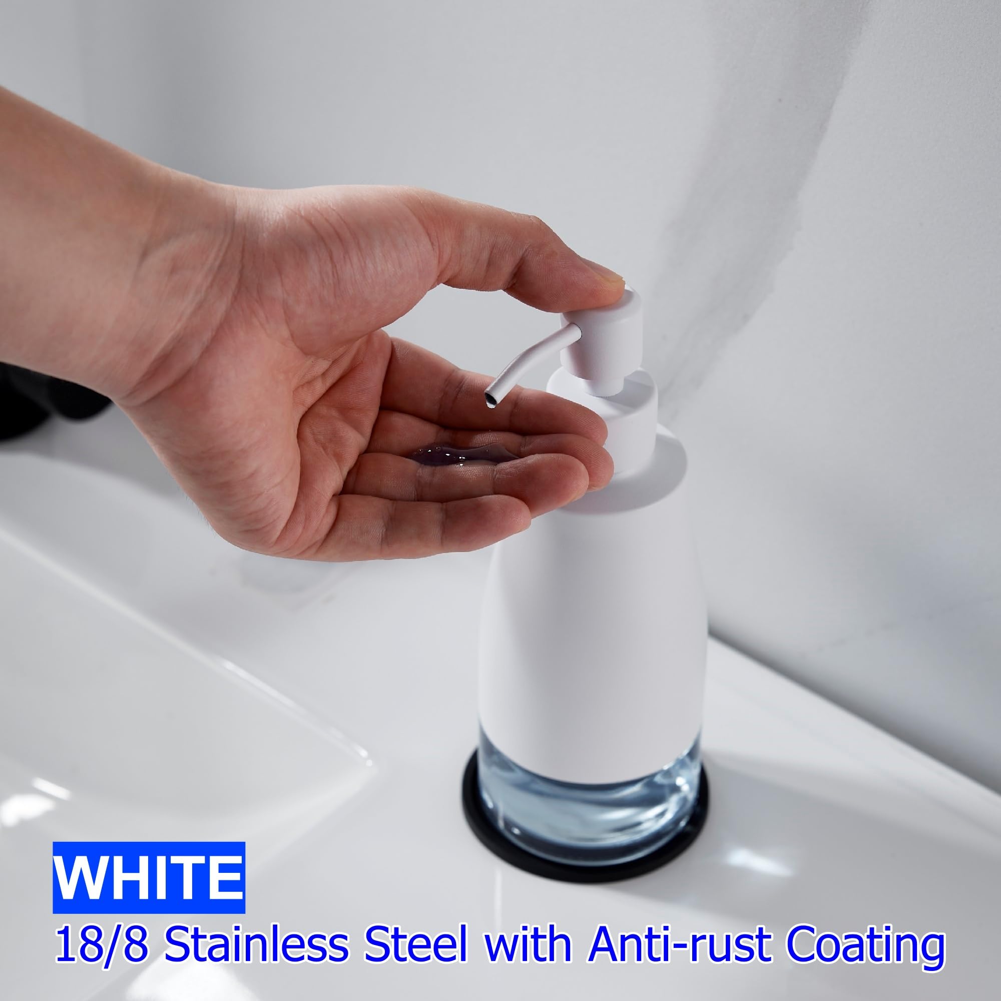 White Soap Dispenser with Coaster and Stickers