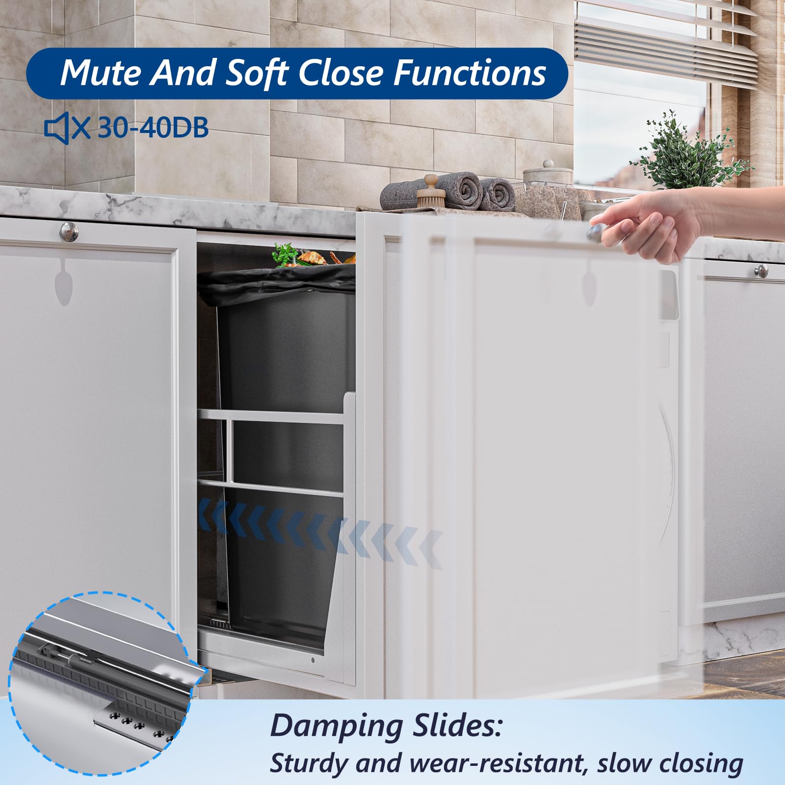 8 Gal Pull Out Trash Can Under Cabinet with Soft