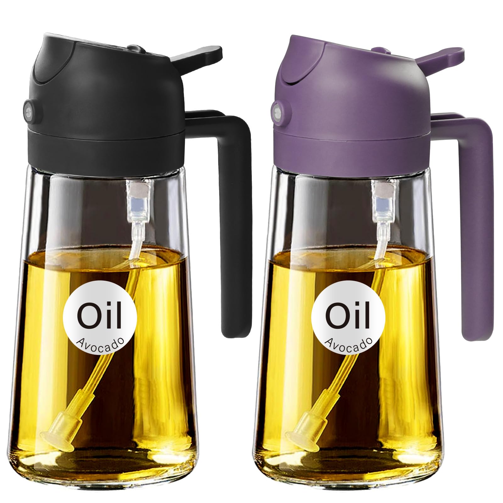 16 oz 2-in-1 Glass Olive Oil Sprayer for Cooking, BlackPurple