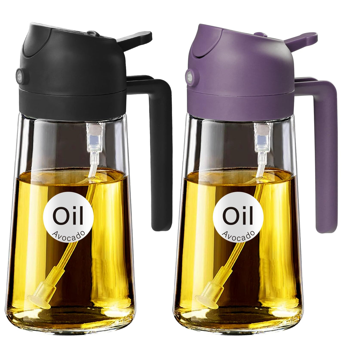 16 oz 2-in-1 Glass Olive Oil Sprayer for Cooking, BlackPurple