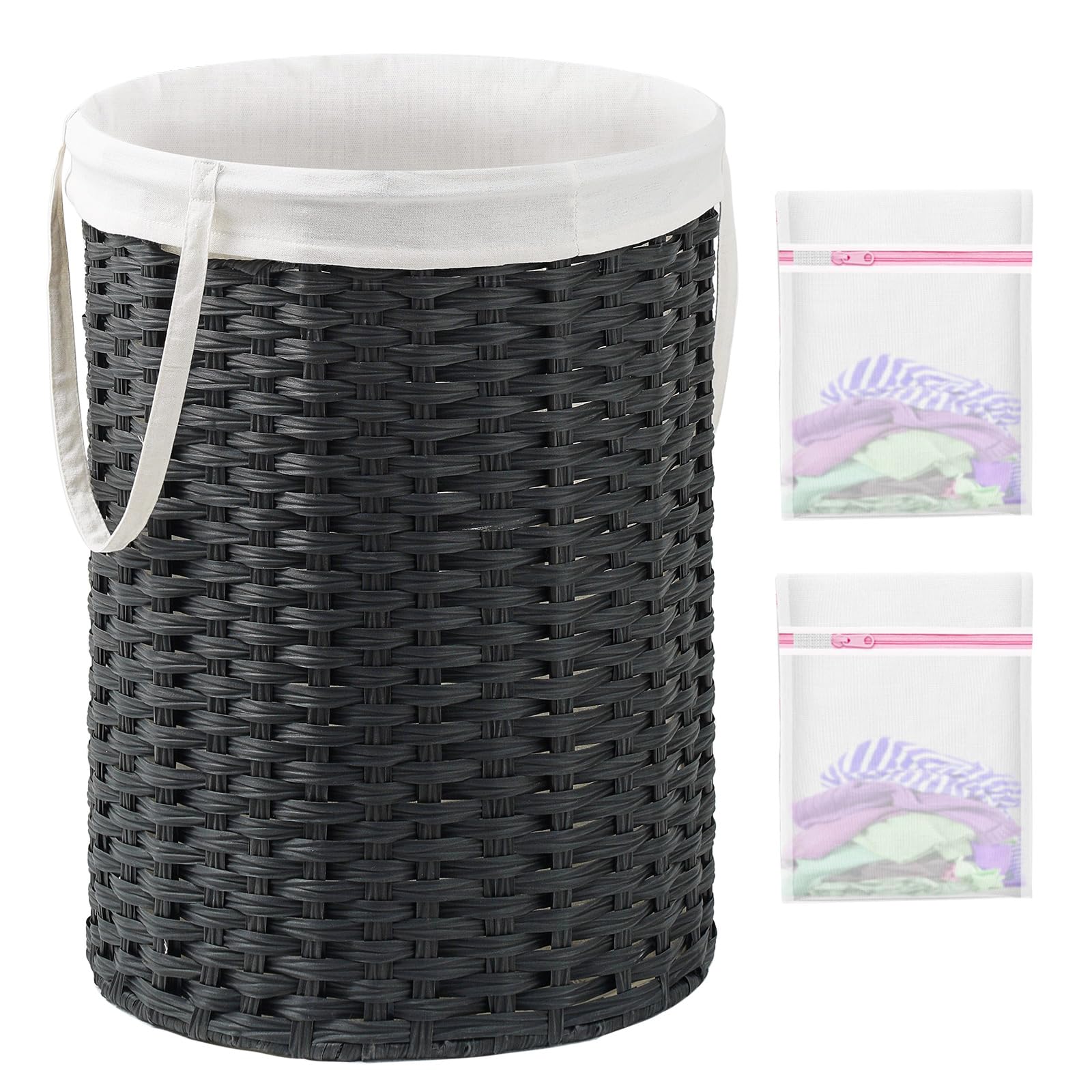 Laundry Basket Round PE Rattan Laundry Hamper