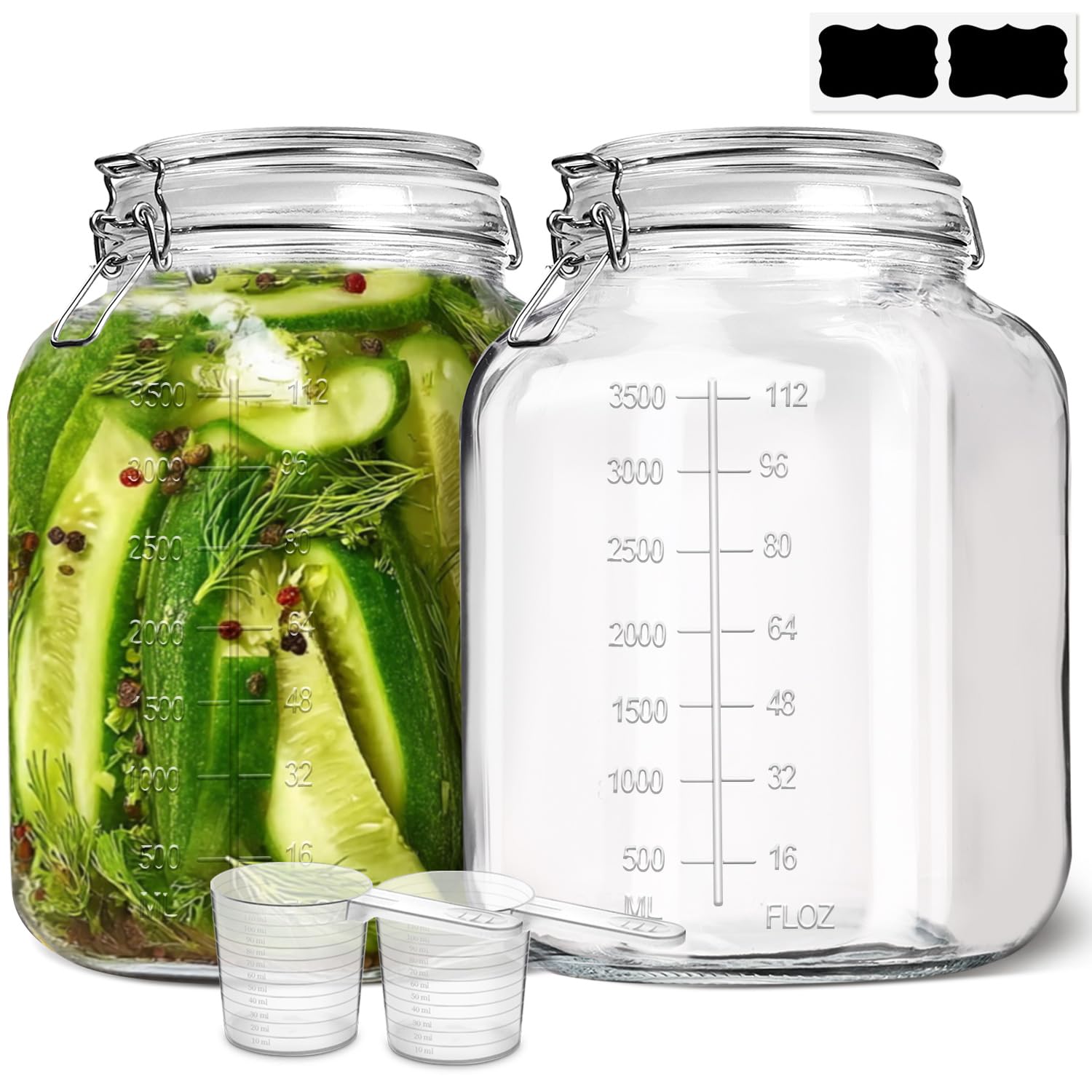 Large Square Glass Jars with Airtight Lid 1 Gallon 2 Pack Wide Mouth (2 Count)