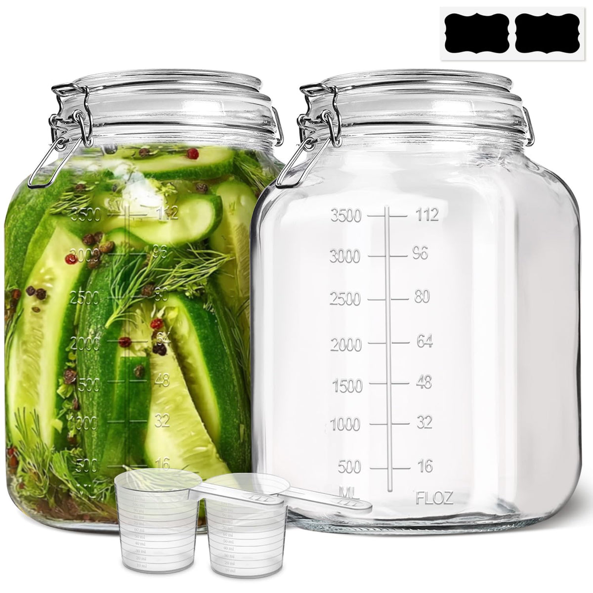 Large Square Glass Jars with Airtight Lid 1 Gallon 2 Pack Wide Mouth (2 Count)