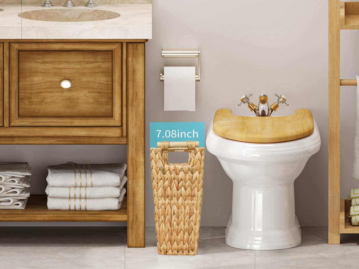 6 Gallon Wicker Trash Can with Wooden Handle