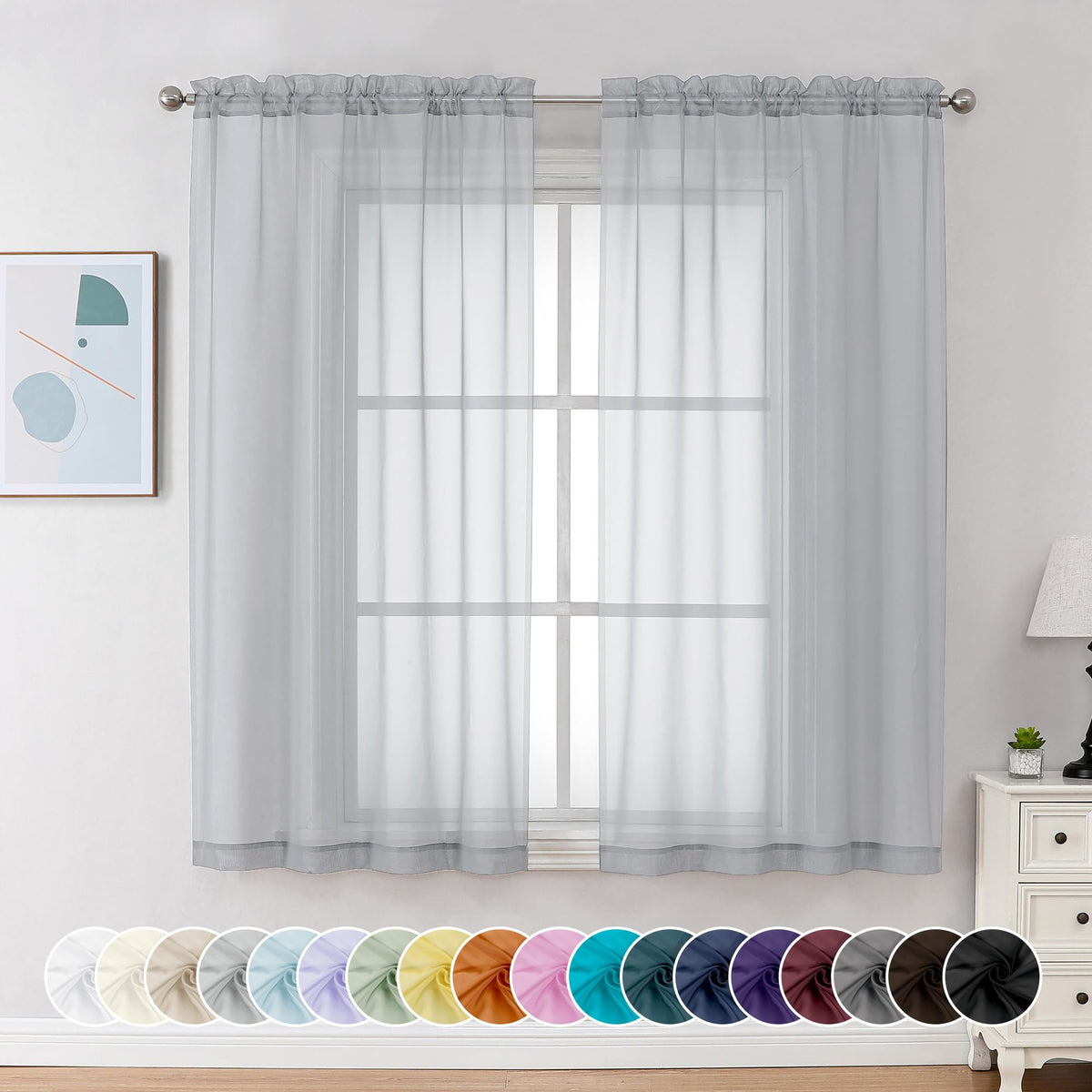 Light Grey Sheer Curtains 54 Inch Long 2 Panels (2 Count)