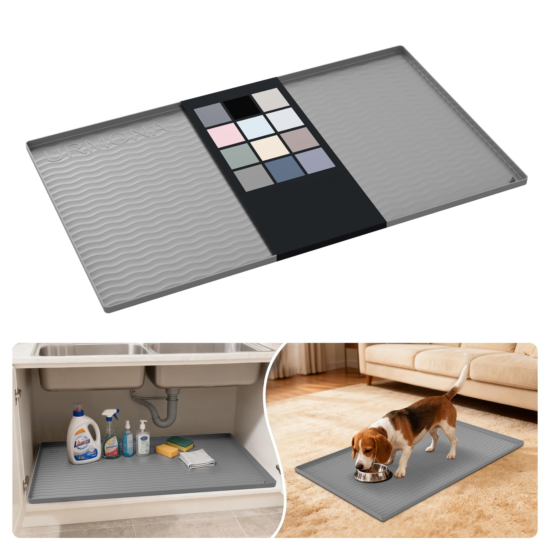 Waterproof Silicone Under Sink Mat 37'' x 22'' Shelf Liner for Kitchen and Bathroom
