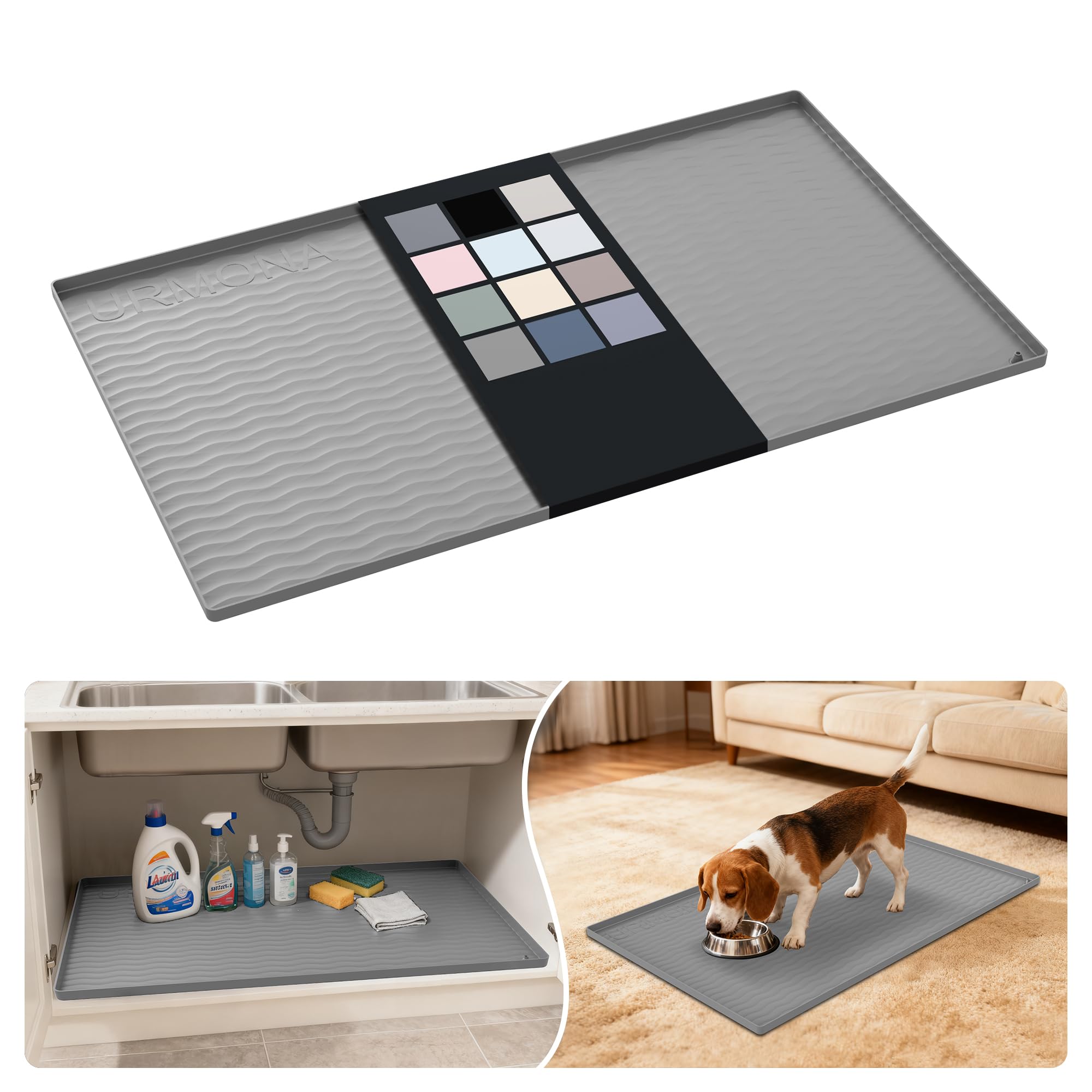 Waterproof Silicone Under Sink Mat 37'' x 22'' Shelf Liner for Kitchen and Bathroom