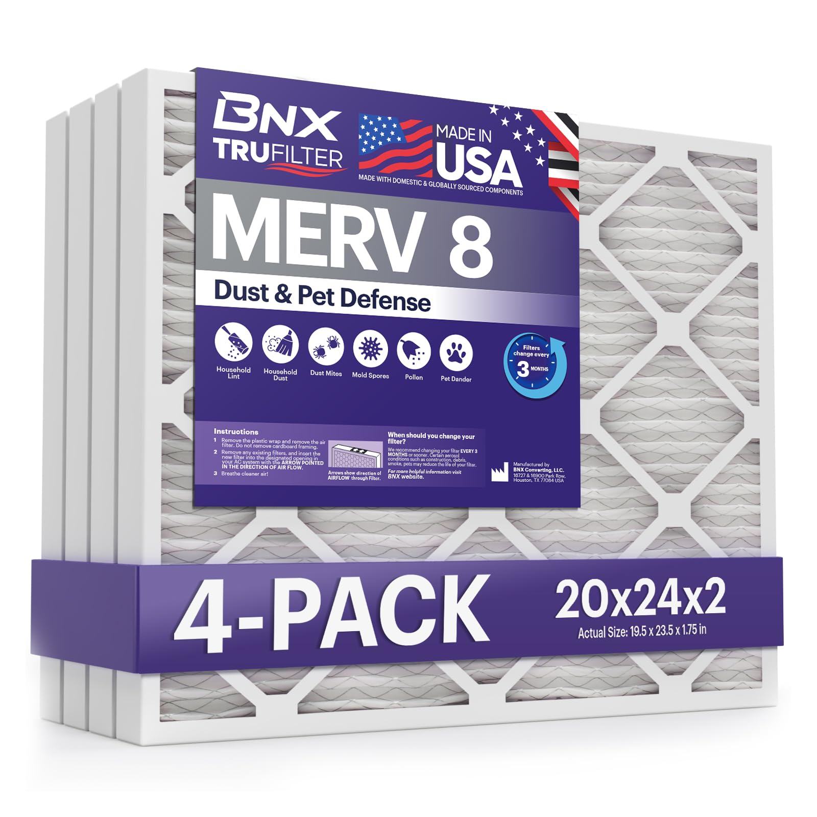 TruFilter 20x24x2 Air Filter MERV 8 (4 Count)