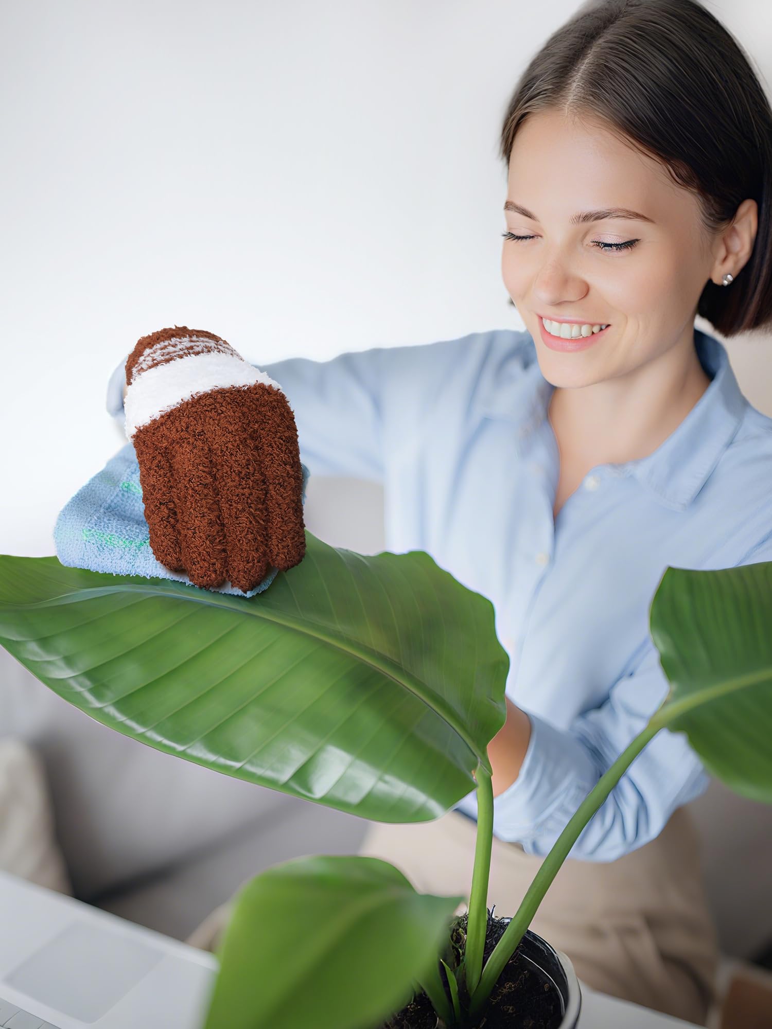 3 Pairs Microfiber Dusting Gloves for Plants Leaf (3 Count)