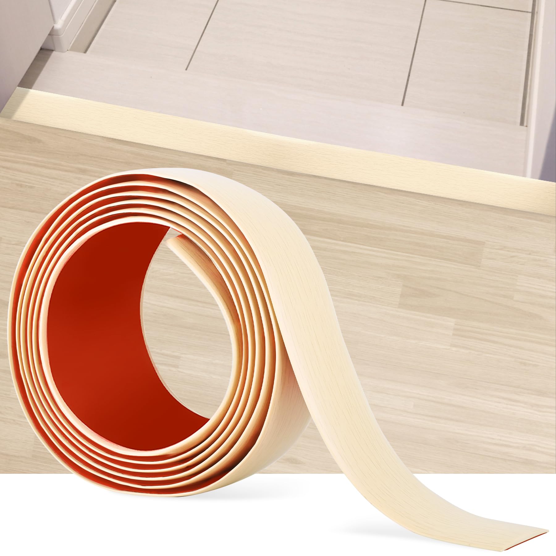 3.3Ft Floor Transition Strip Self Adhesive Vinyl Cover Floor Strip Flat Divider Transition Strip Wood Grain Design for Laminate Floor Gaps and Doorway Transitions