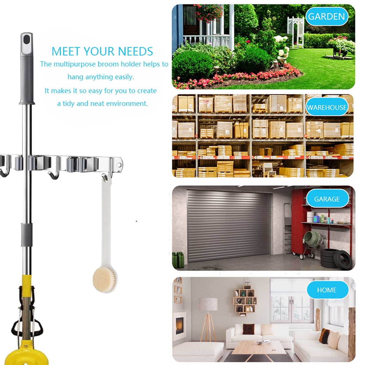 Broom and Mop Holder Wall Mounted