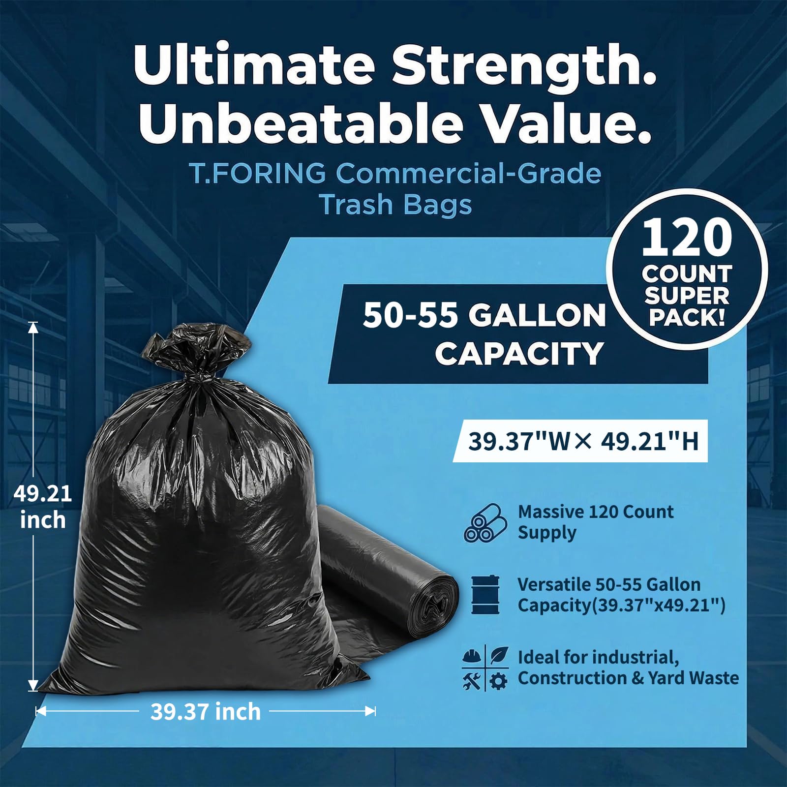 50 55 Gallon Trash Bags Unscented (120 Count)