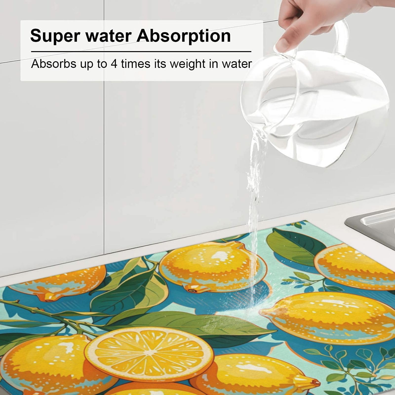lemon Dish Drying Mat Highly Absorbent Double