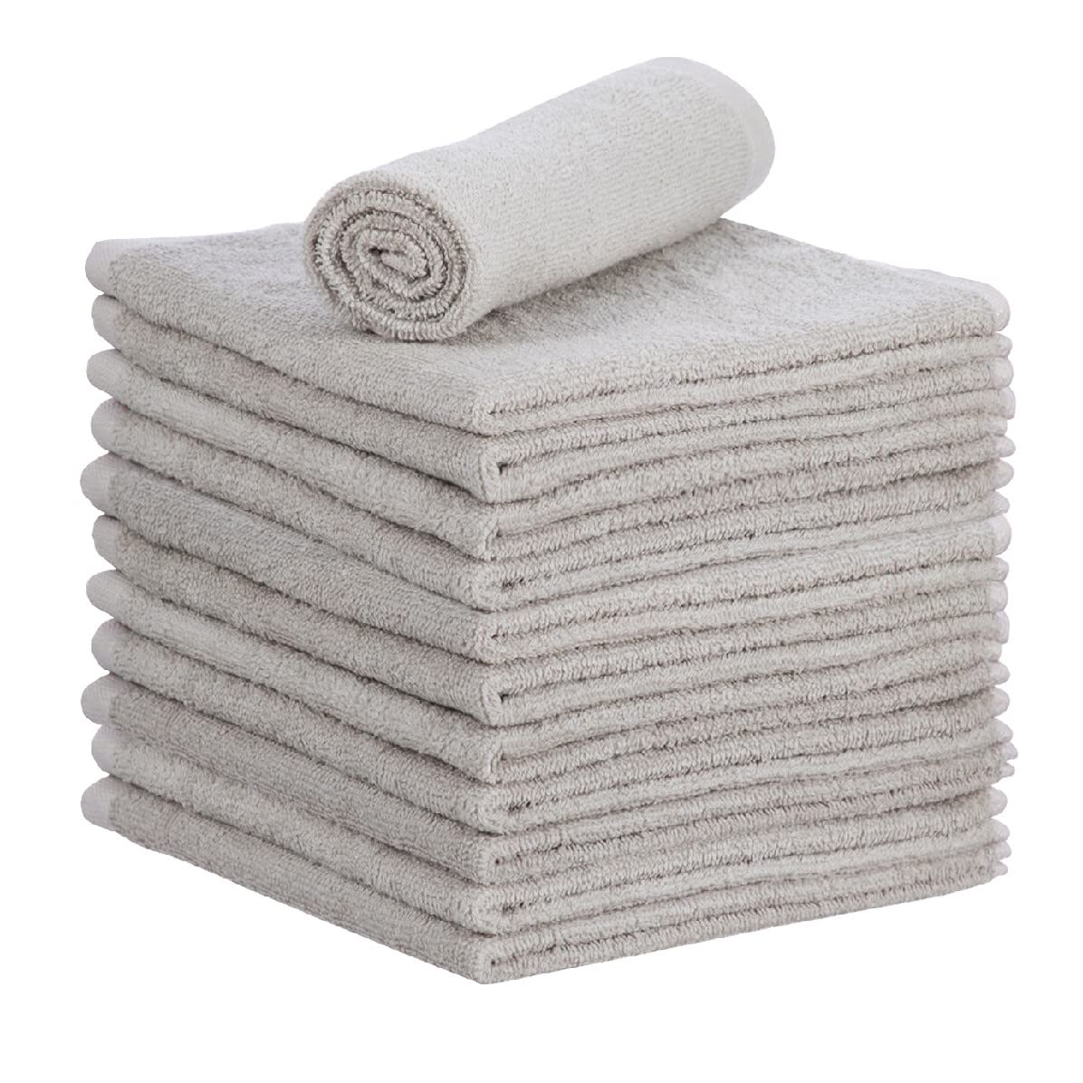 Cotton Terry Washcloths Grey Towels 100% Cotton Cleaning Cloth Rags Wash Clothes for Body and Face (12 Count) - ModHome Supplies