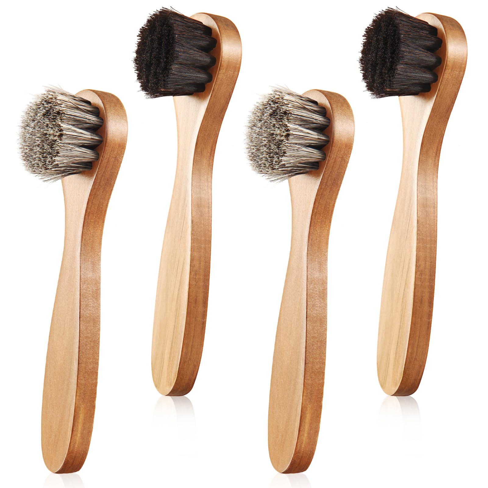 4 Pcs Horsehair Shine Shoes Brush Kit Polish Dauber Applicators Cleaning Leather Shoes Boots Care Brushes Suede Cleaner Brush with Microfiber Shoe Cloth