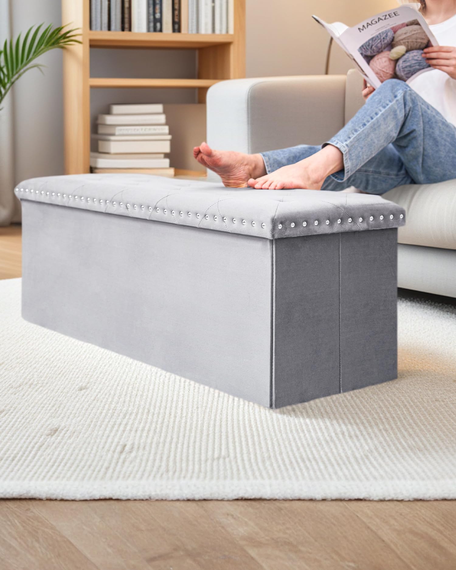 Velvet Storage Ottoman Bench