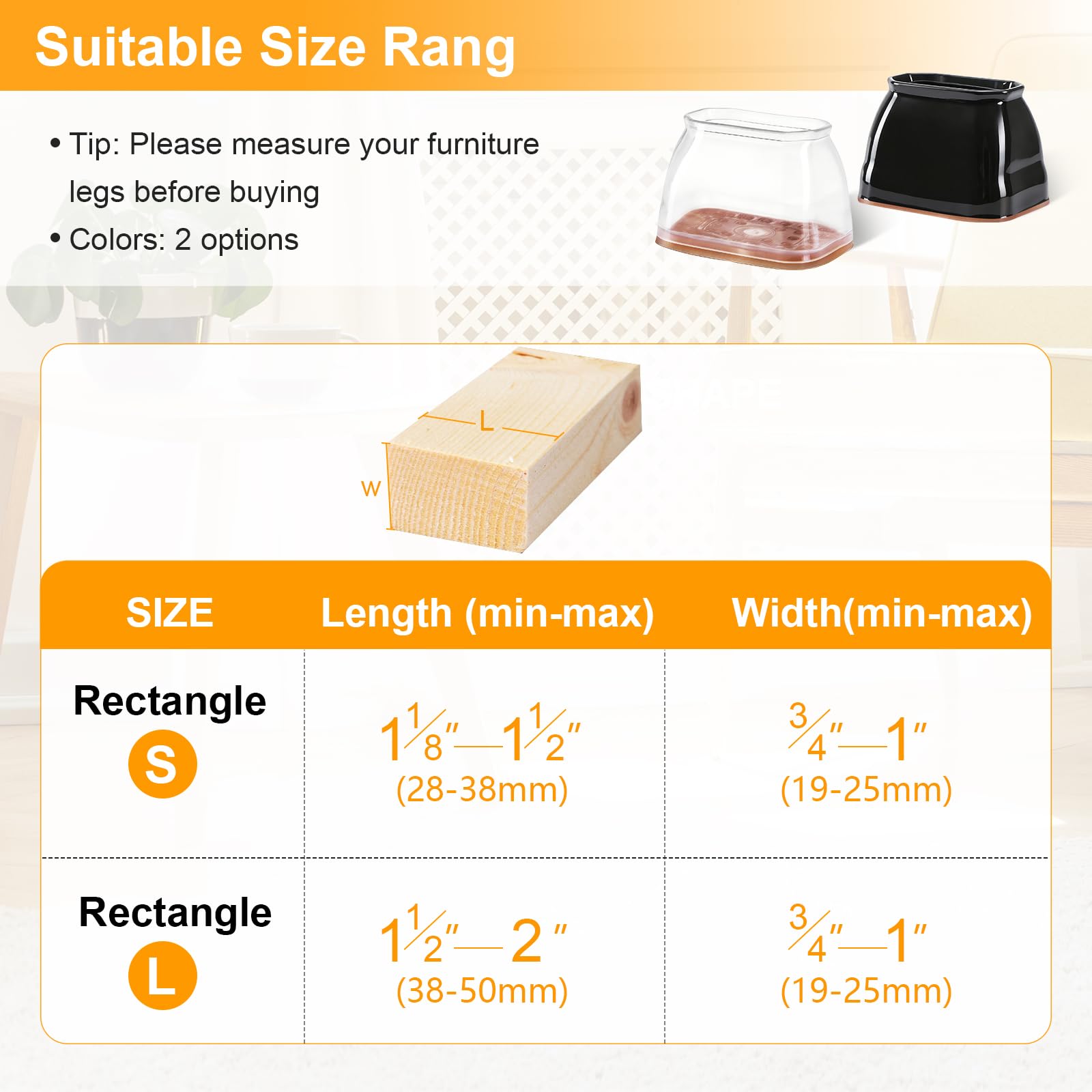 24 Pack Rectangle Chair Leg Floor Protectors for Hardwood Floors (24 Count)