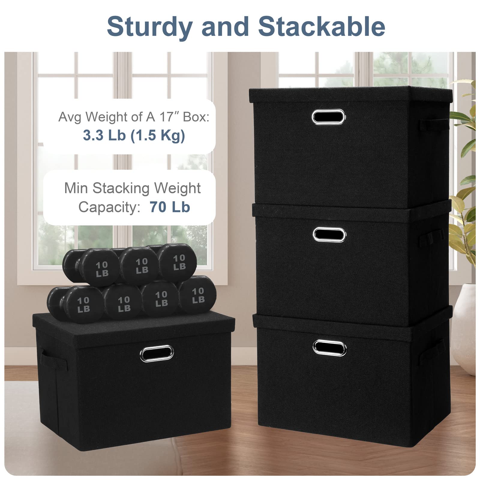 Large 17" 36 Quart Collapsible Stackable Storage Bins with Lids (3 Count)