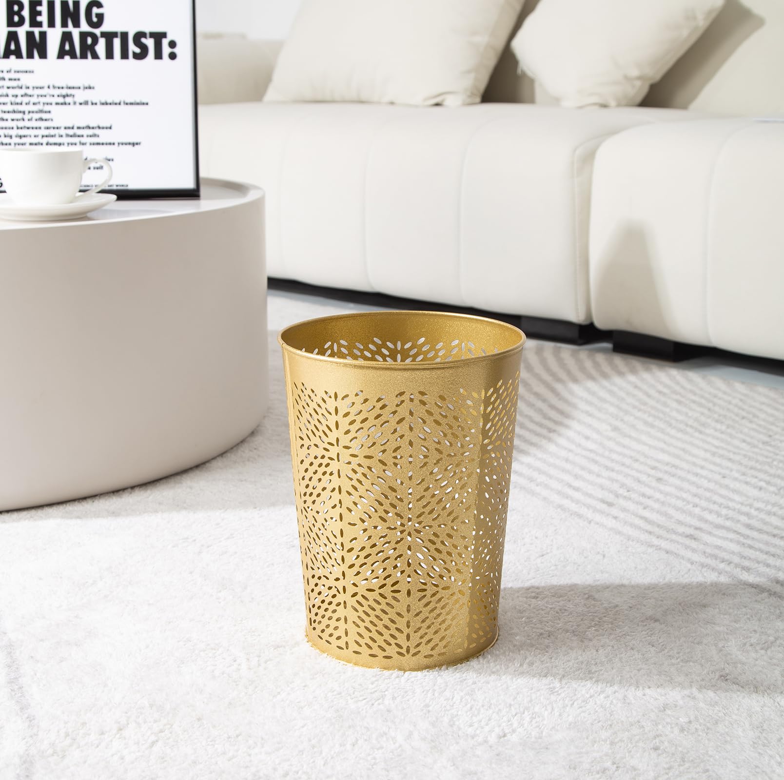 Small Gold Metal Trash Can Wastebasket