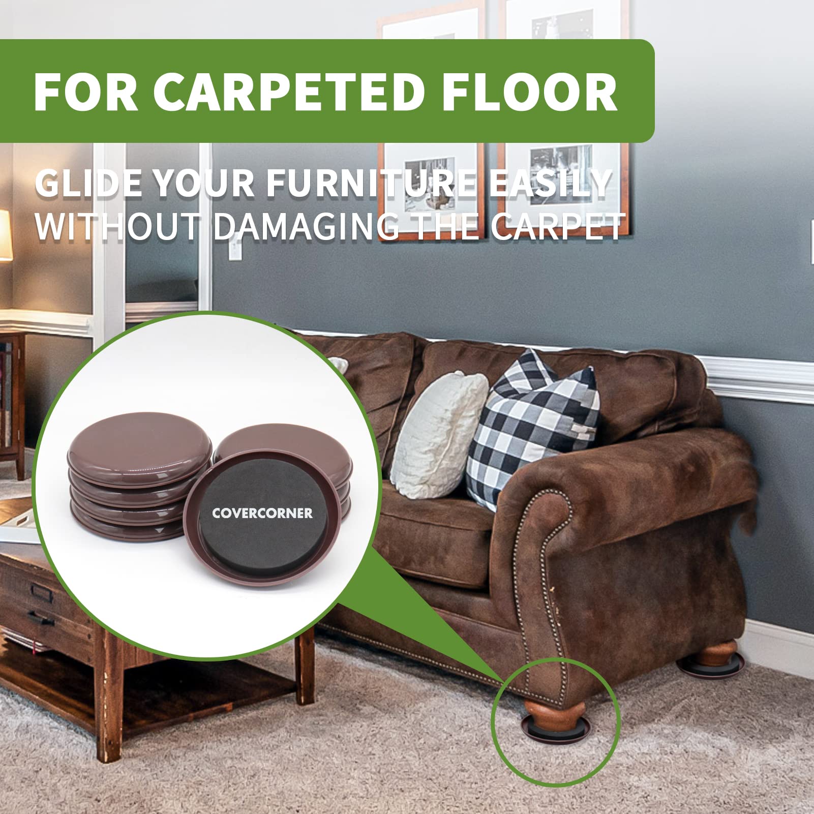 Furniture Sliders for Carpet 8 PCS (8 Count)
