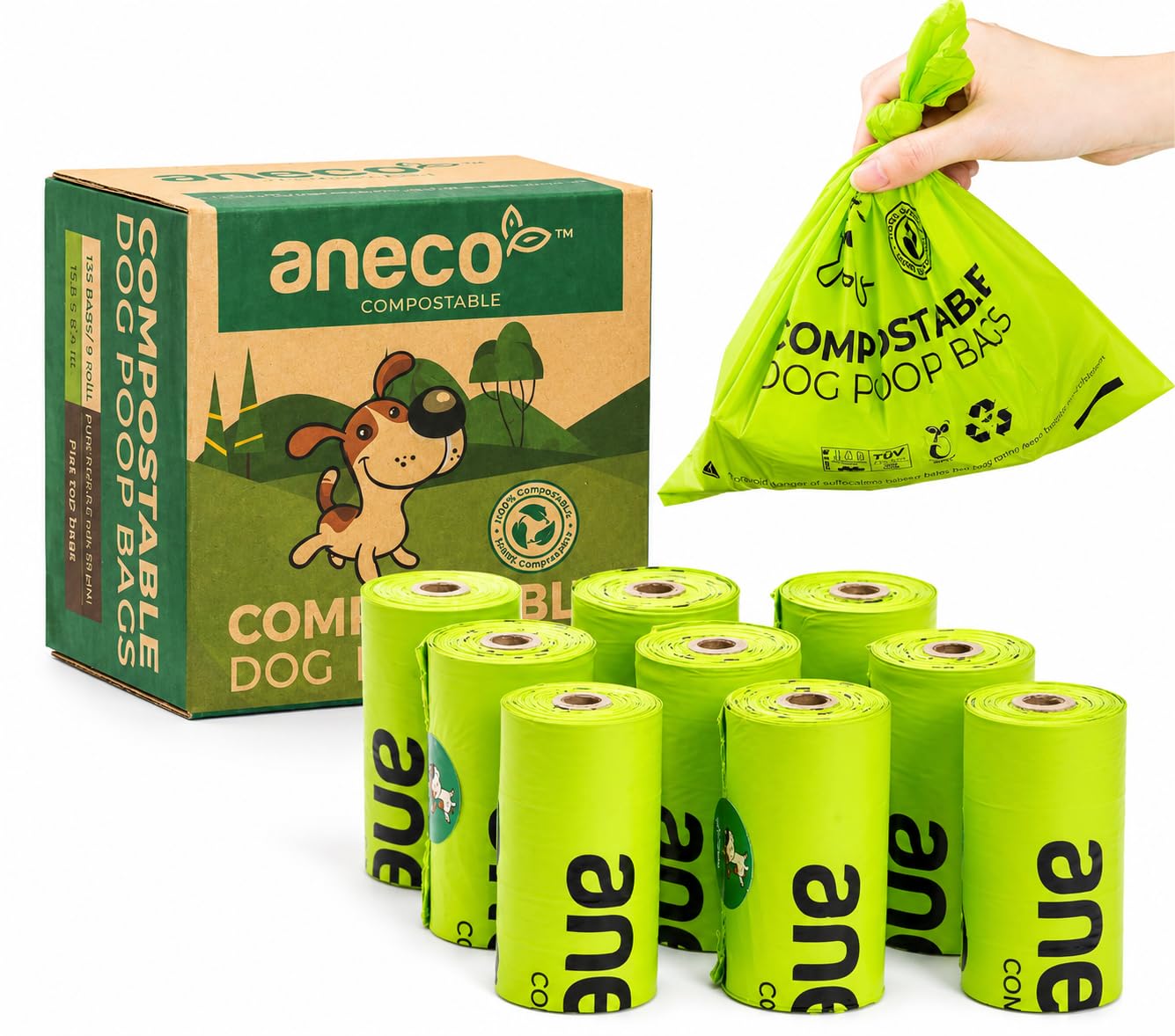 100% Certified Home Compostable Dog Poop Bags (135 Count)