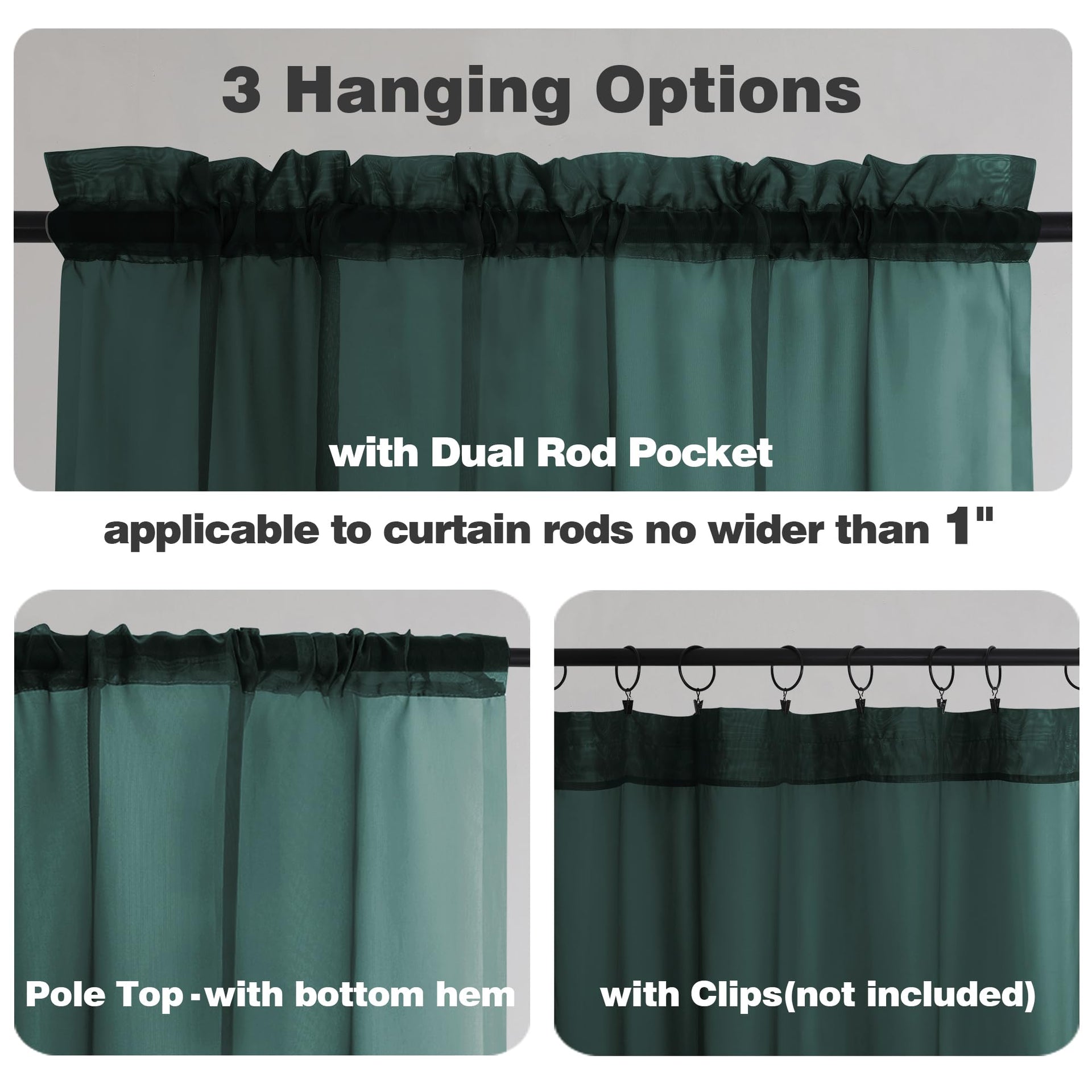 Hunter Green Sheer Valances for Windows (2 Count)