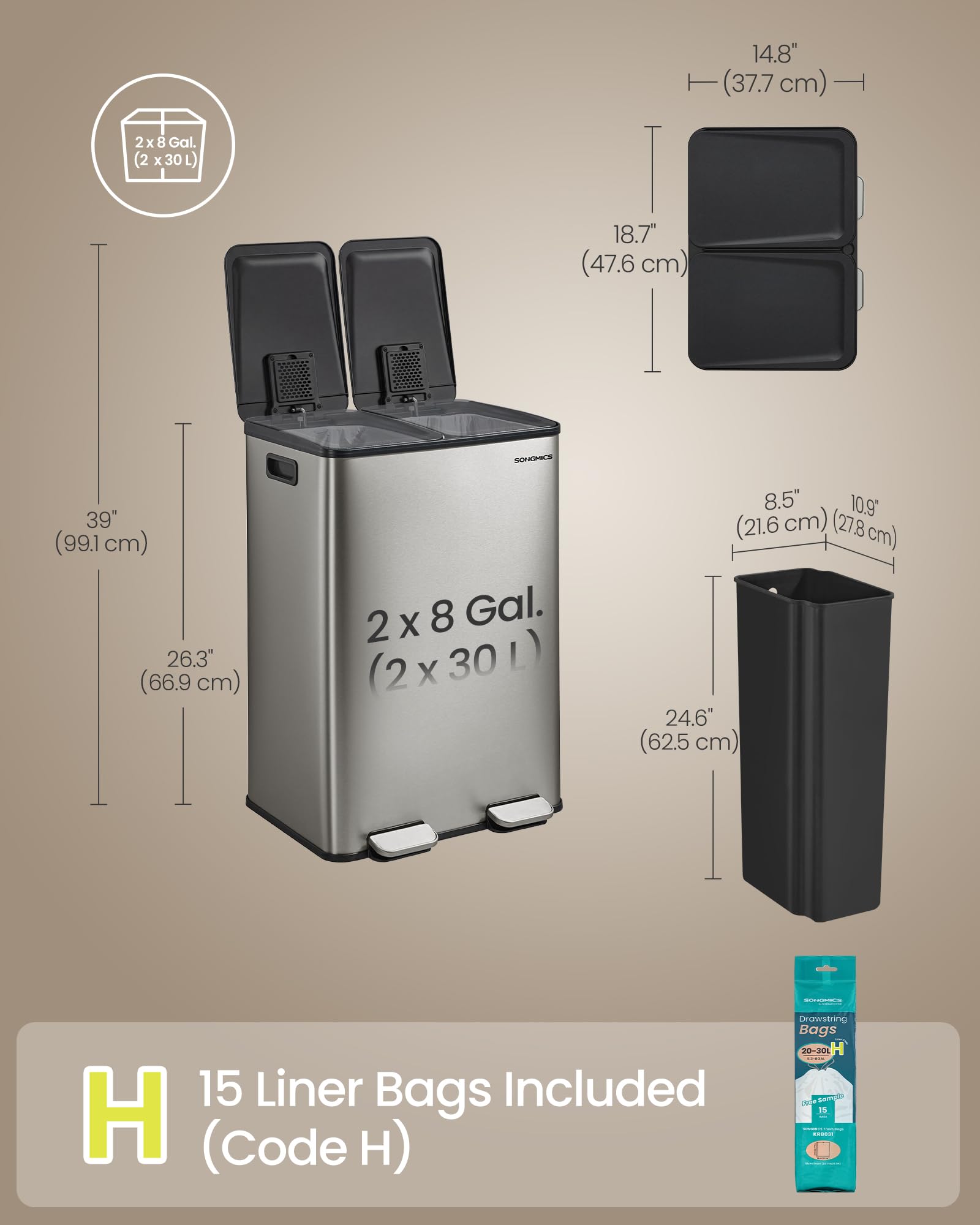 Trash Can 2 x 8 Gallon