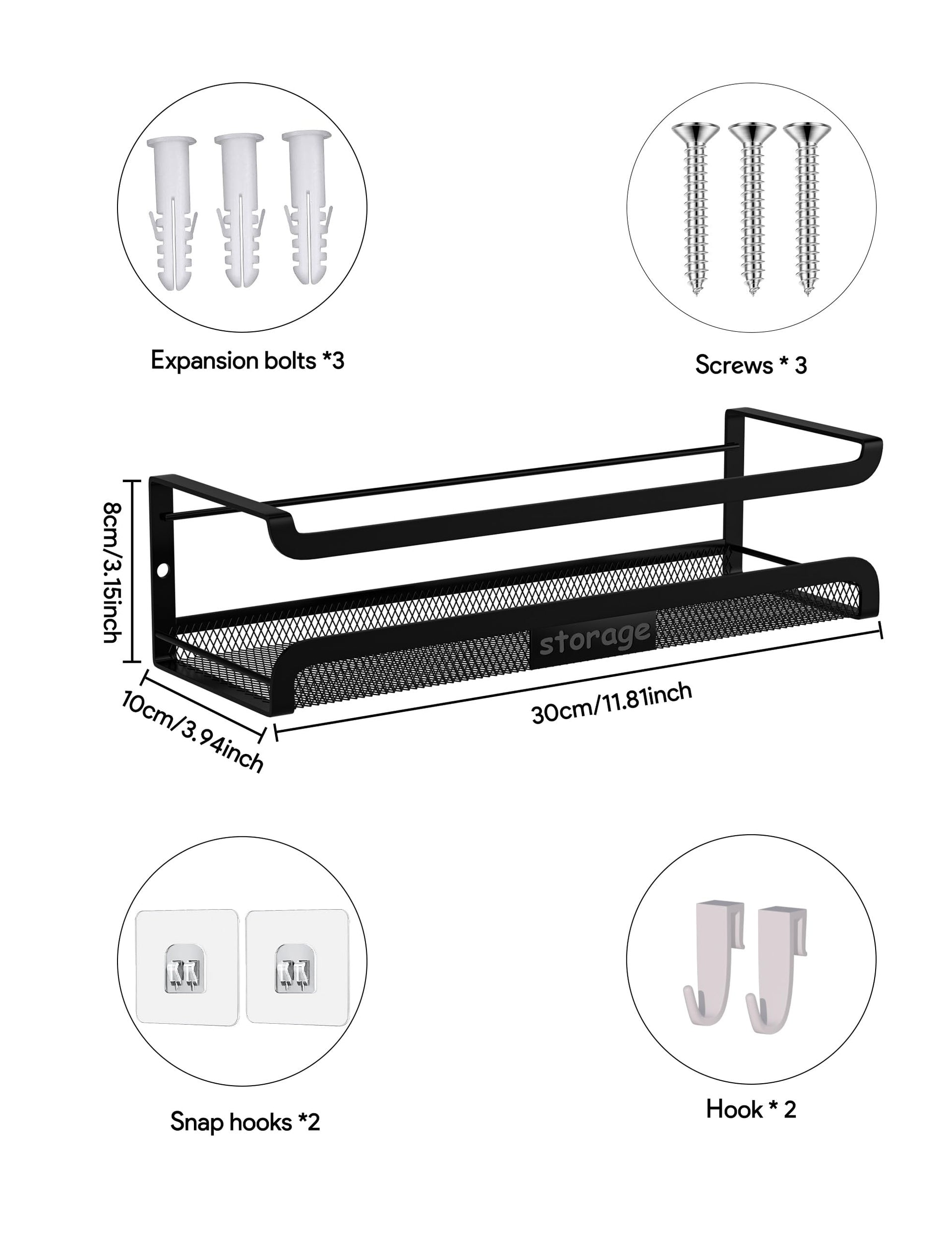 Spice Rack Wall Mount with Hooks (2 Count)