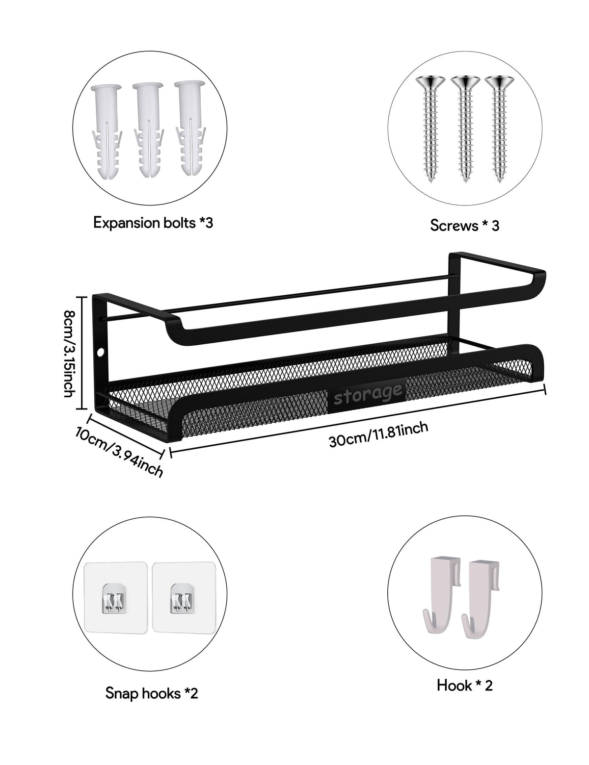 Spice Rack Wall Mount with Hooks
