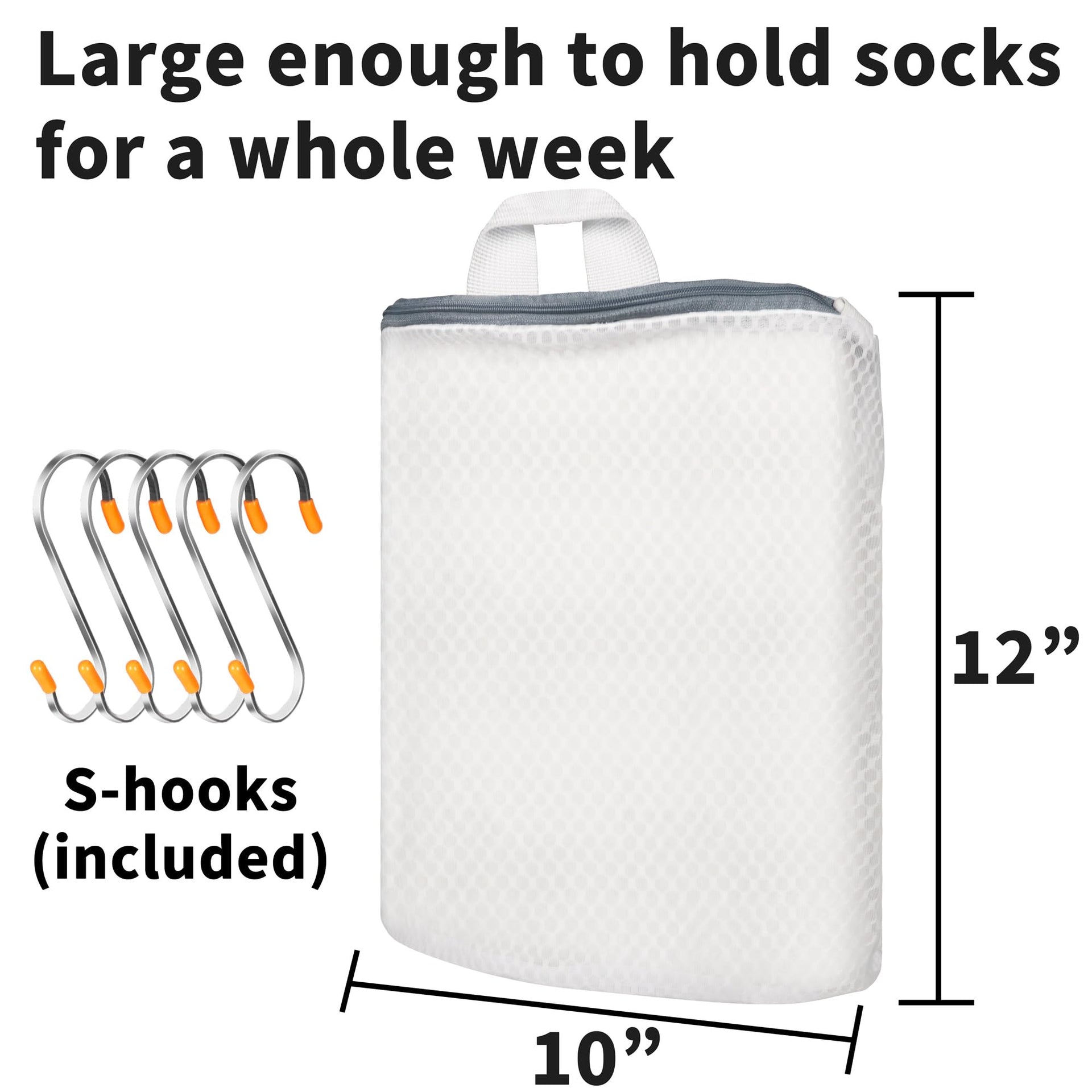 5Pcs Hanging Laundry Bags for Socks with S Hooks (5 Count)