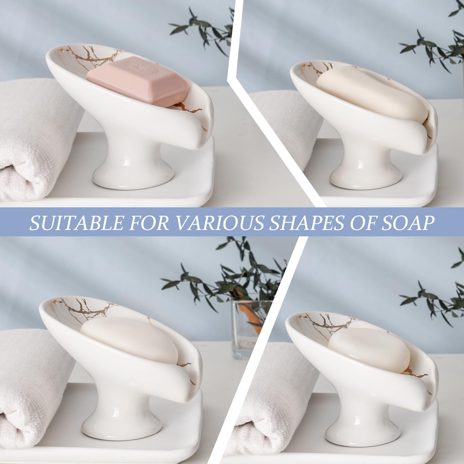 Soap Dish Soap Holder Self Draining Leaf Shape Soap Dishes