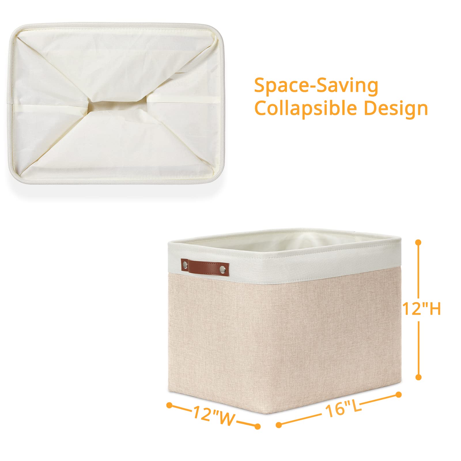 2 Pack Large Storage Baskets for Organizing 16"x12"x12" Canvas Fabric Storage Basket Bins With Leather Handles for Shelf Clothes Empty Gift Basket (2 Count)