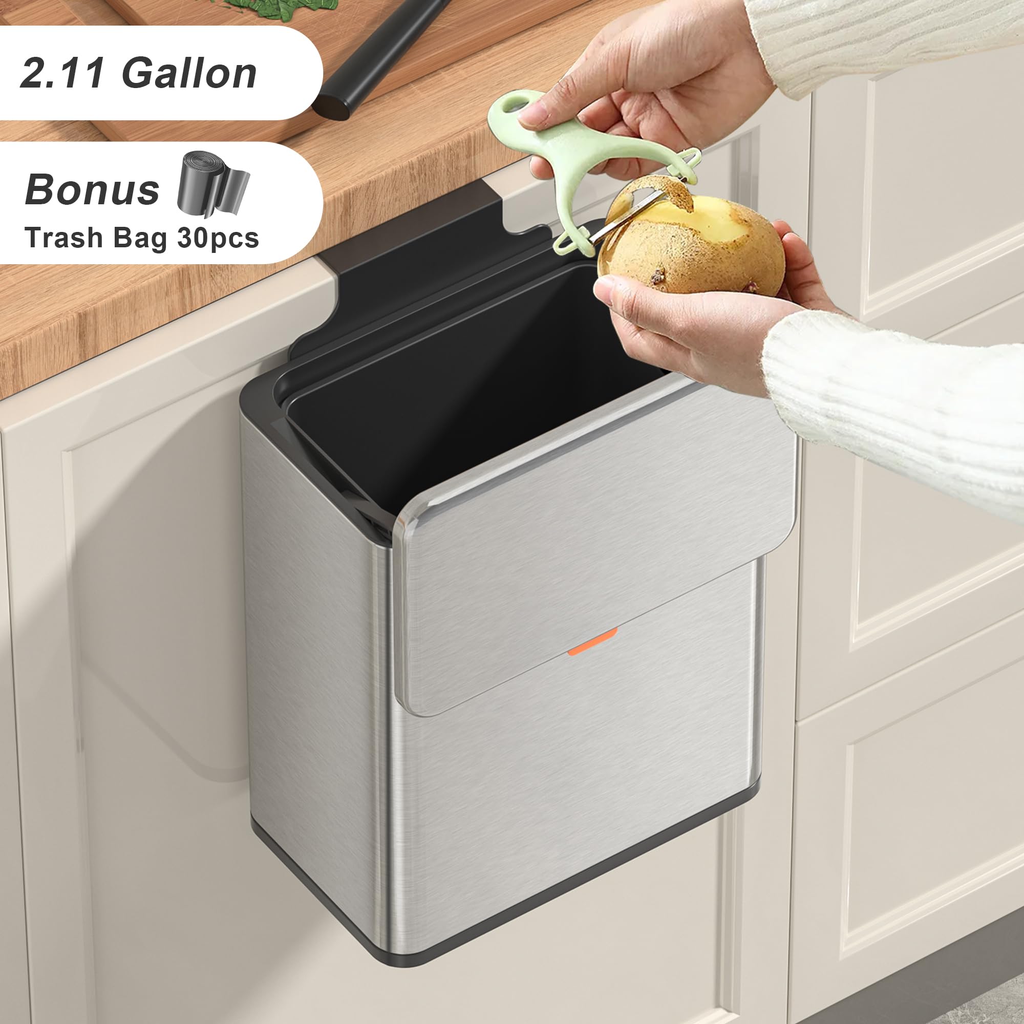 2.1 Gal Silver Hanging Stainless Steel Compost Bin