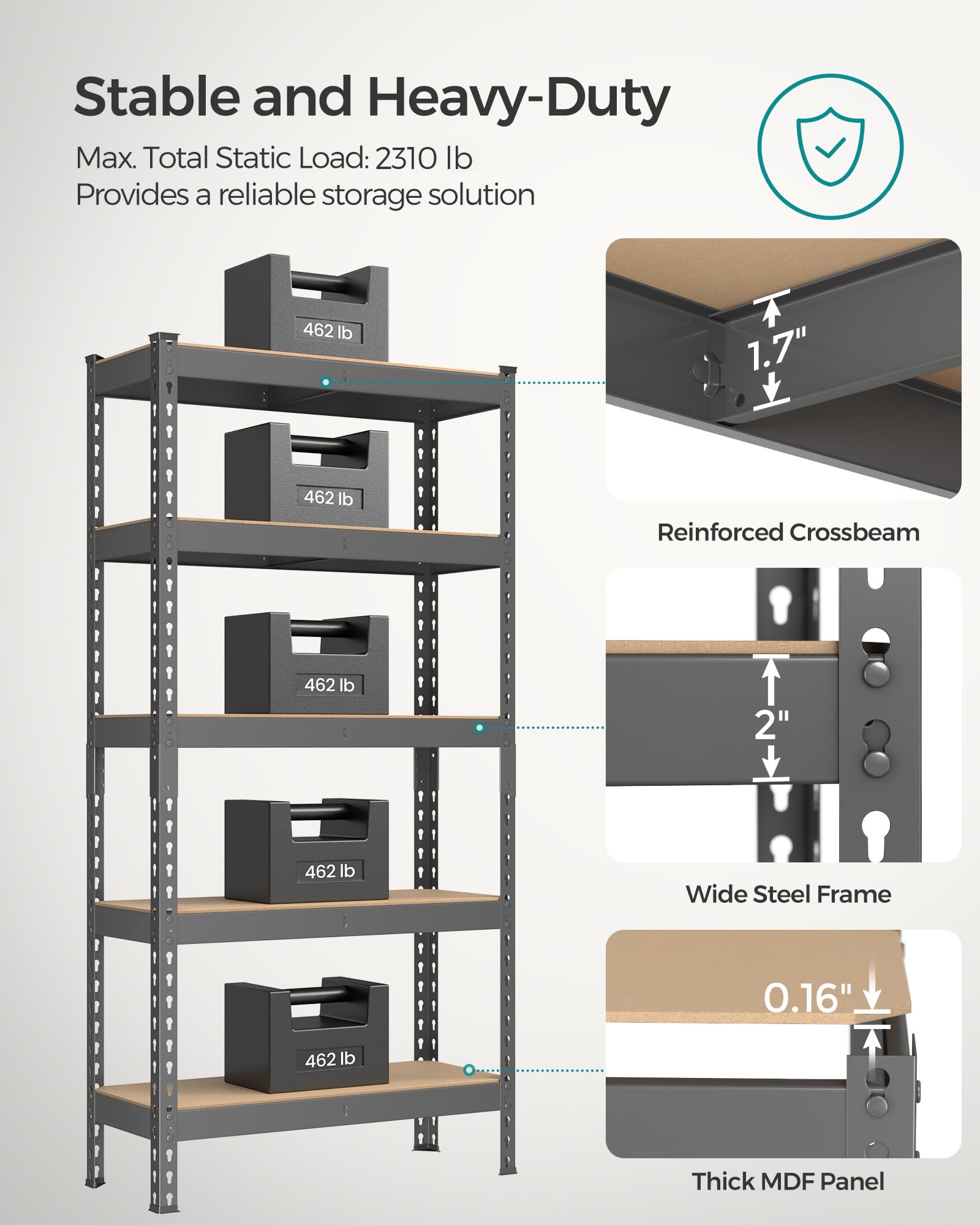5 Tier Metal Storage Shelves with Boltless Assembly (2 Count)