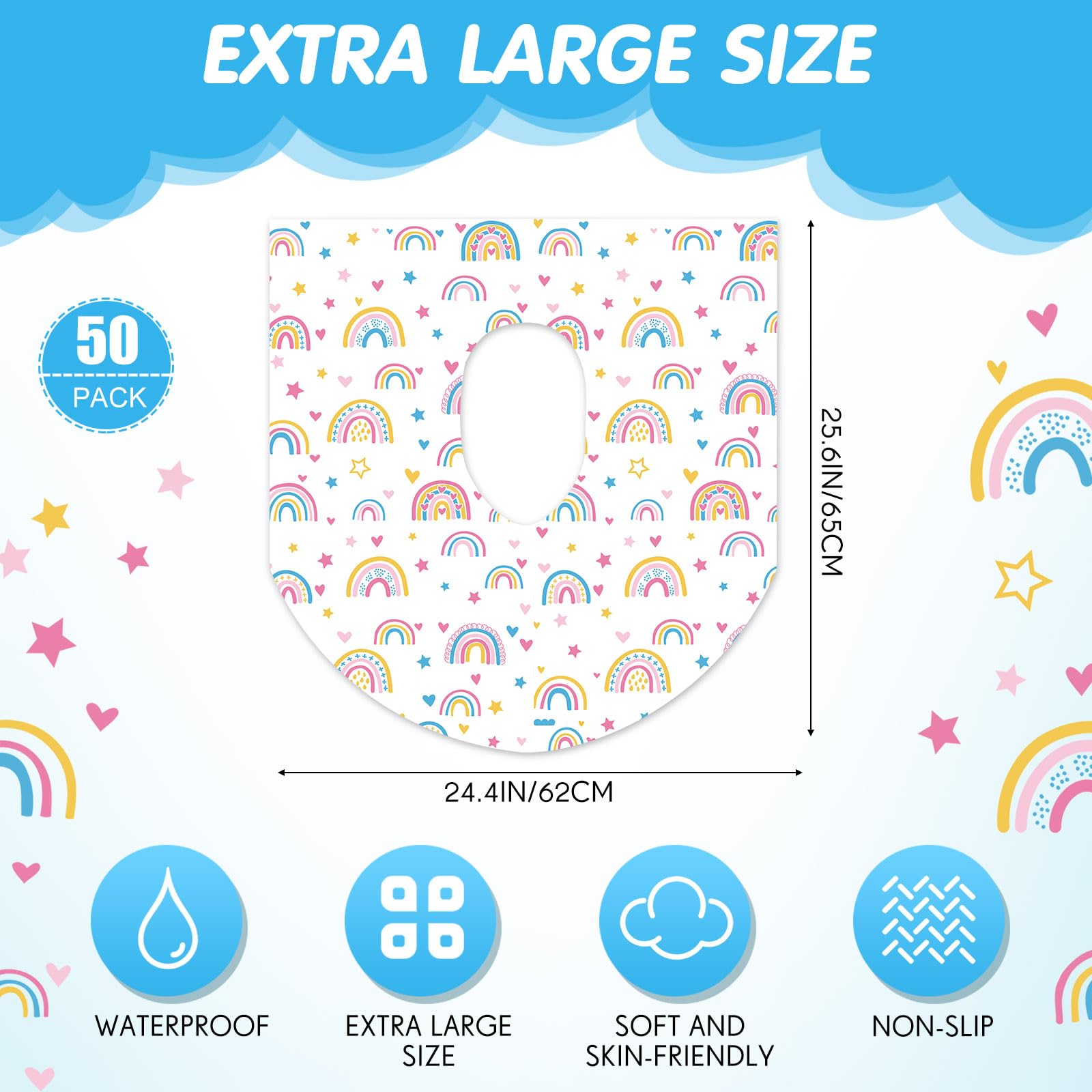 50 Packs Disposable Toilet Seat Covers Extra Large Individually Wrapped for Kids and Adults