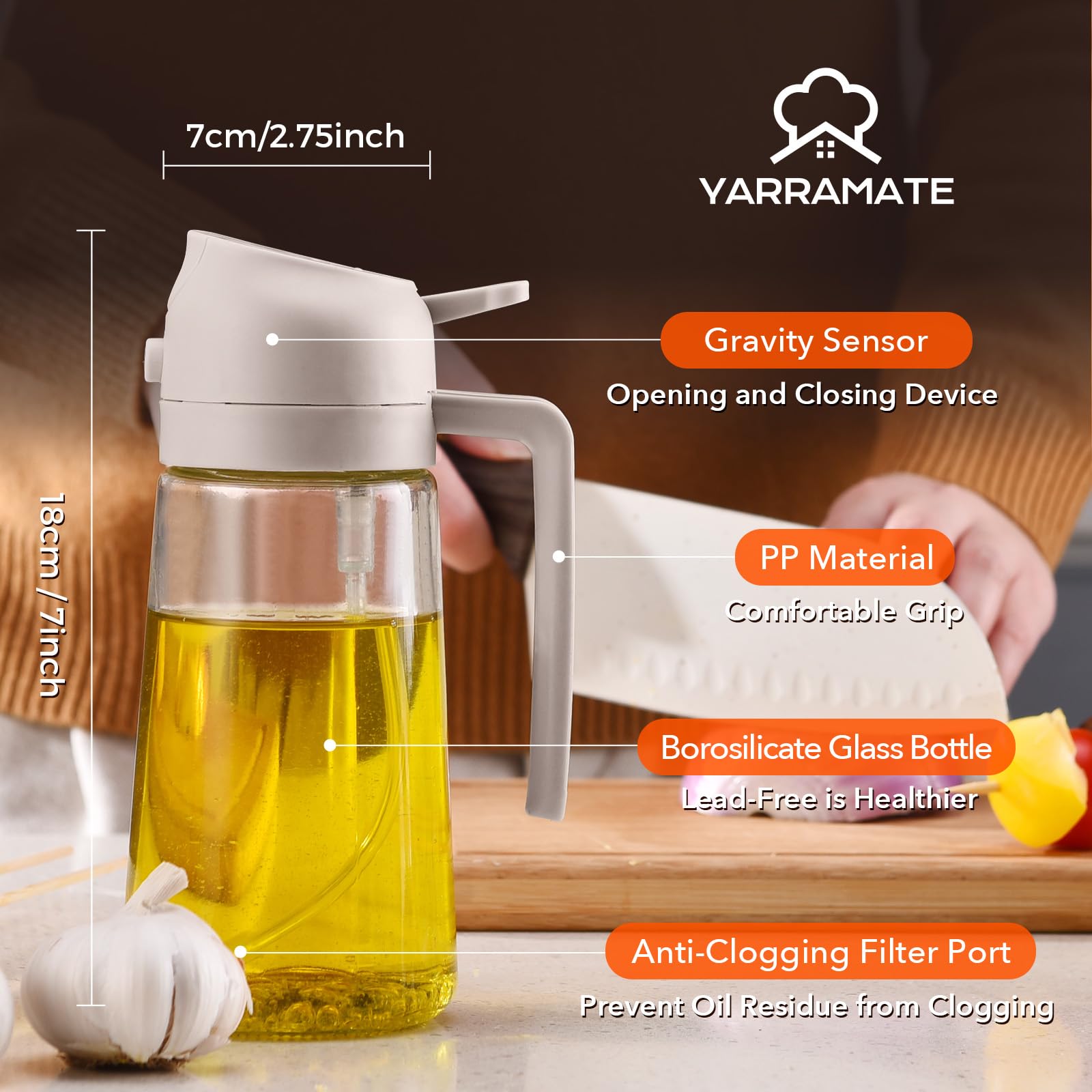 16oz 470ml Glass Olive Oil Sprayer for Cooking with Stickers