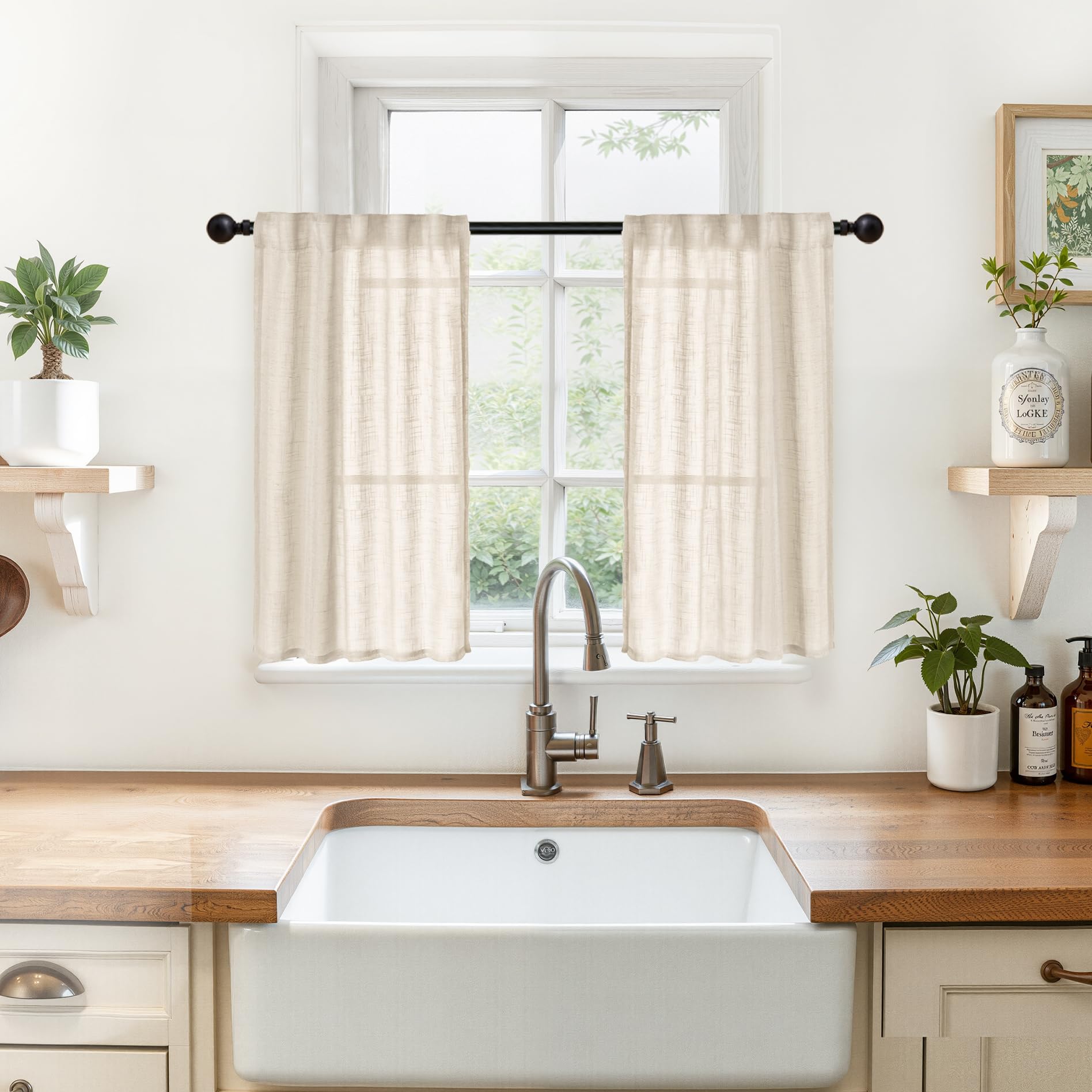 Oatmeal Linen Cafe Curtains 24 Inche Long 2 Panels (2 Count)
