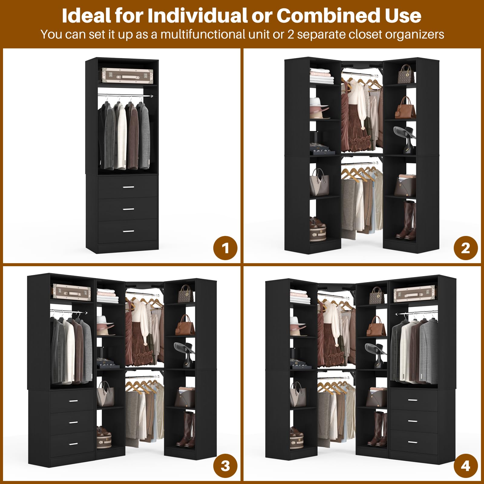 Corner Closet System with 3 Drawers