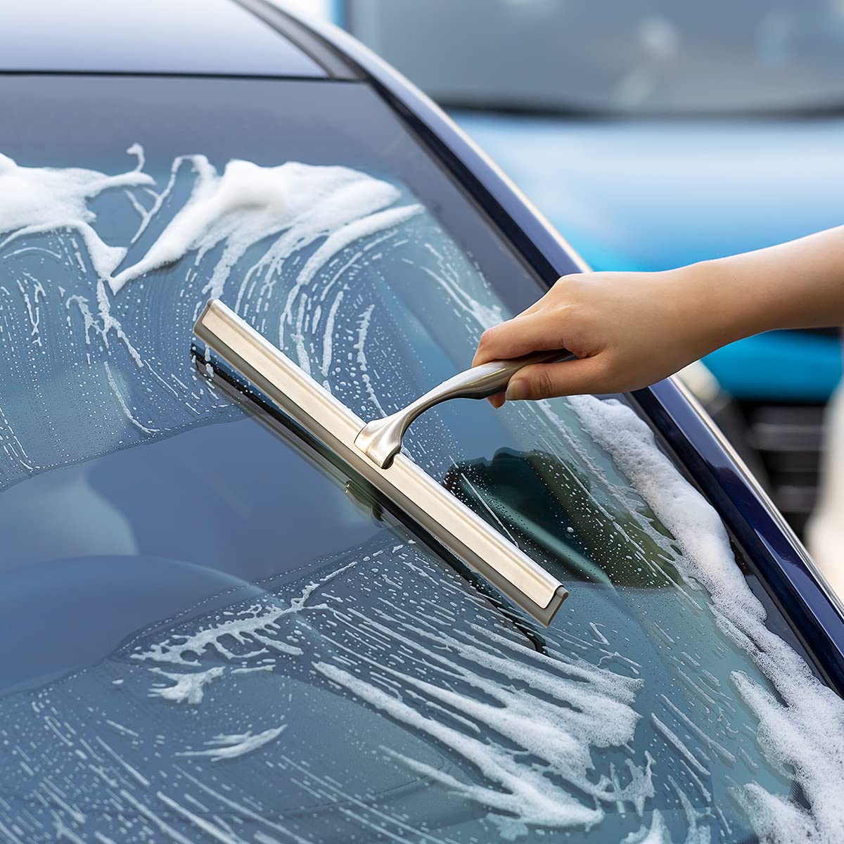 Shower Squeegee Clear Glass Wall Cleaner Stainless Steel with Suction Storage Hook