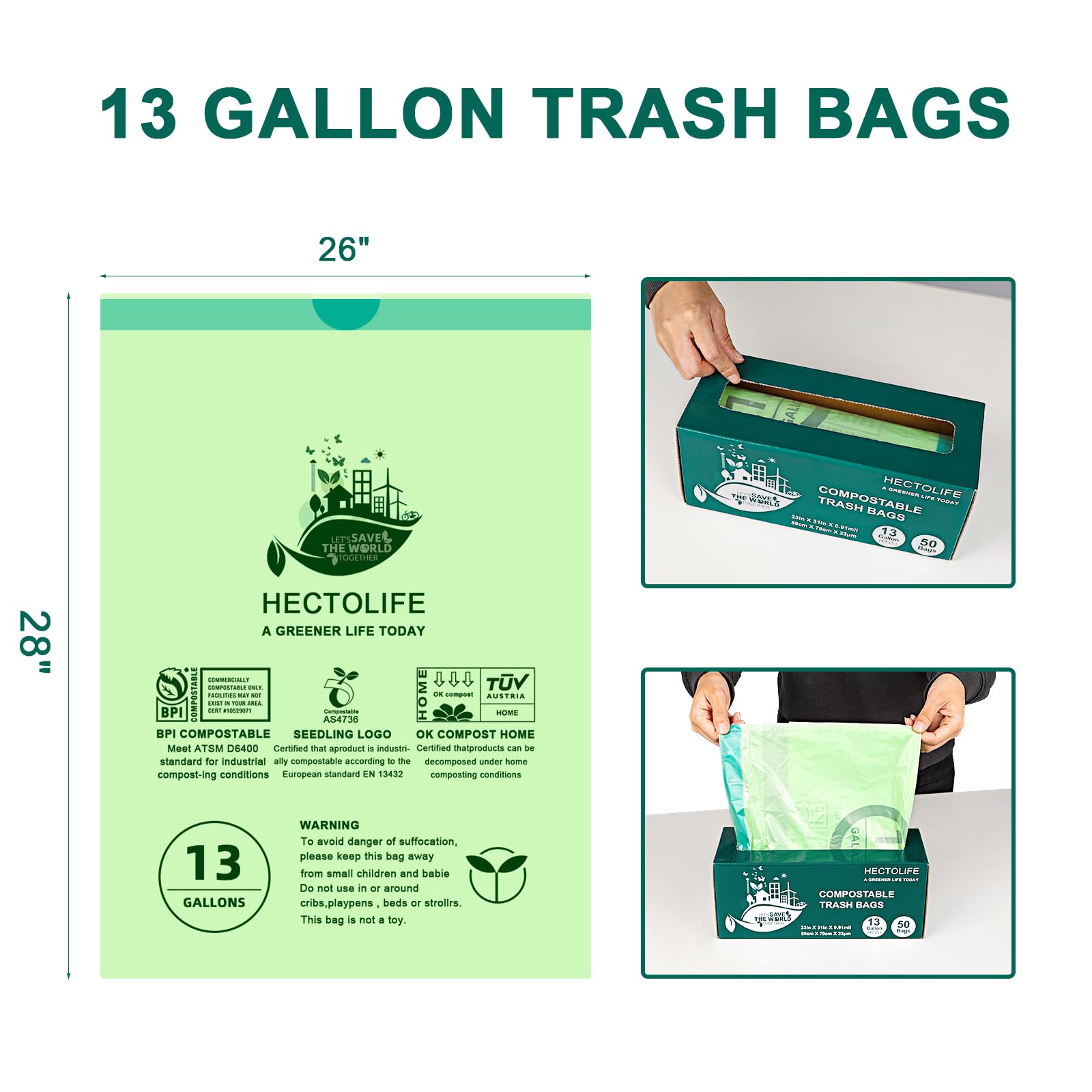 13 Gallon 200 Count Compostable Trash Bags with Home (50 Count)