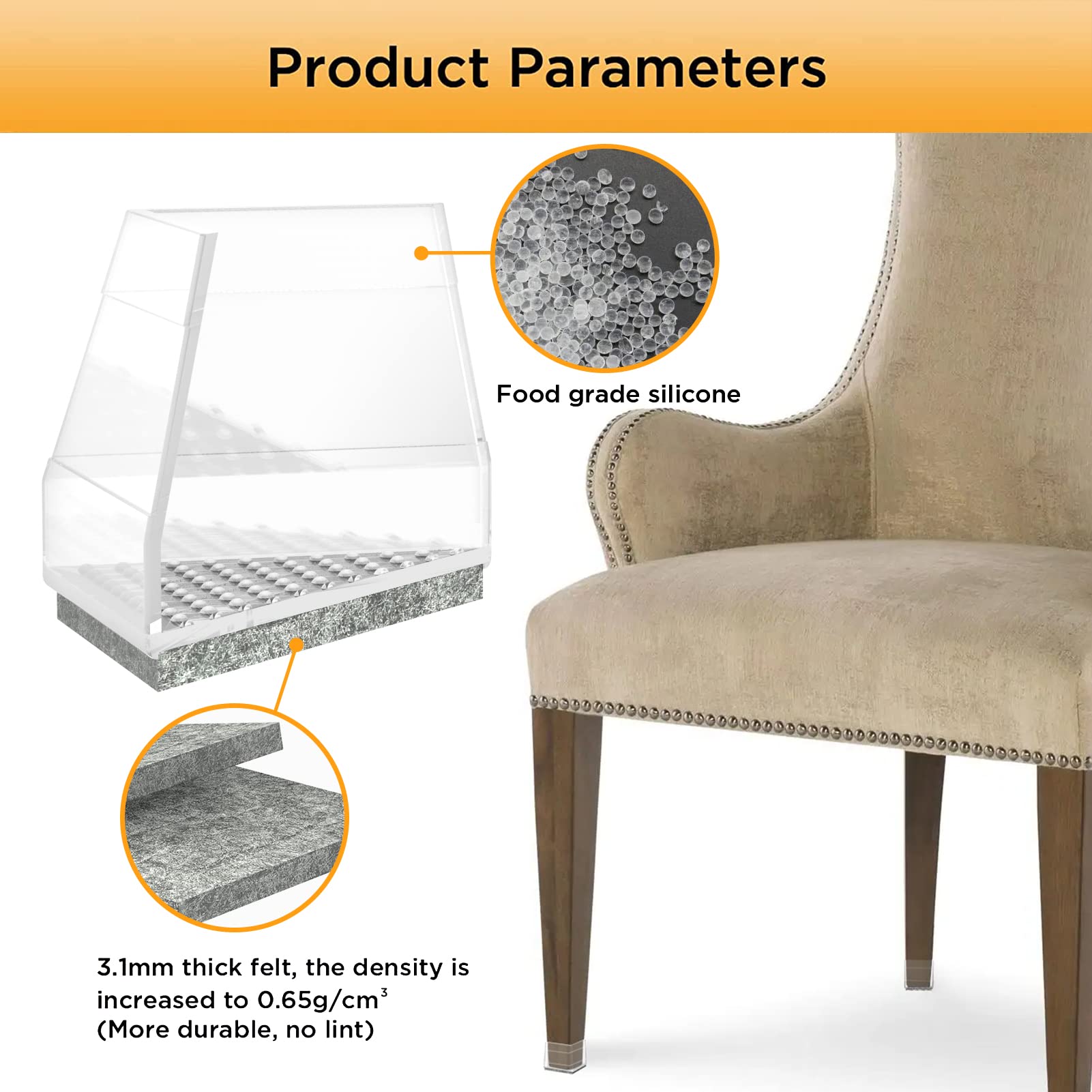 Square Chair Leg Protectors for Hardwood Floors (16 Count)